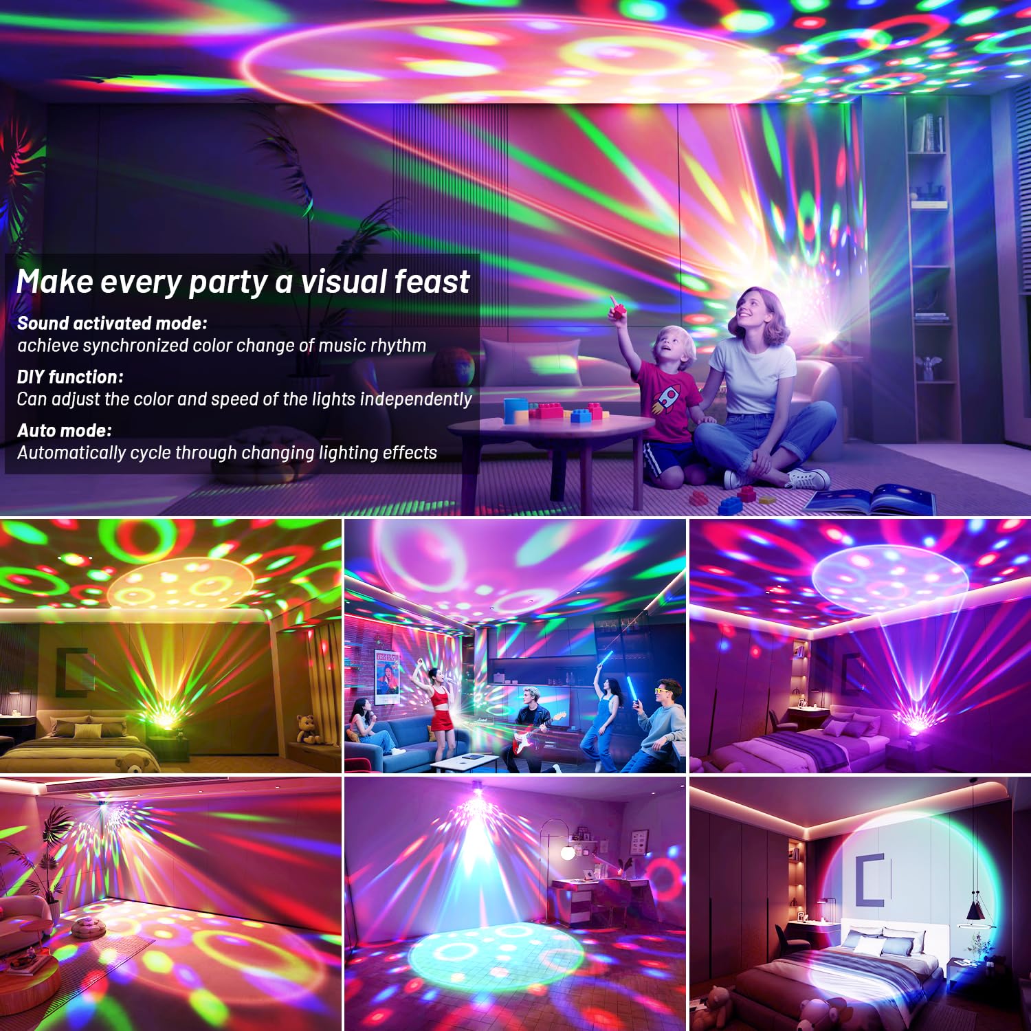 caivimvn Sunset Lamp Disco Ball DJ Light, Sound Activated, Plastic Shell, Model EMS-30, Black