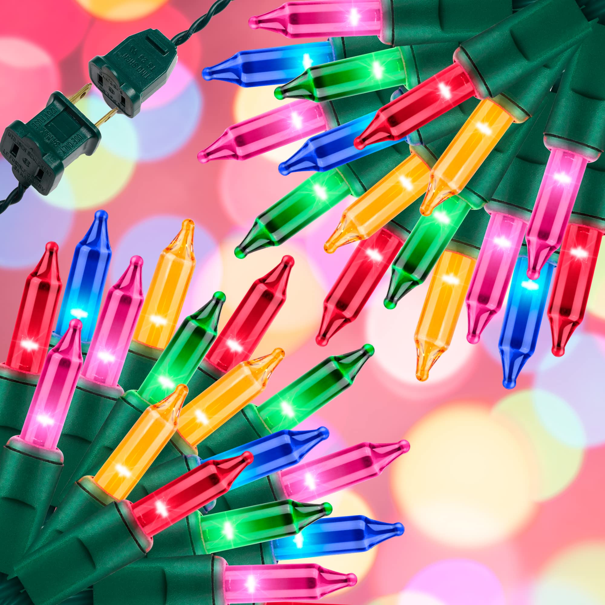 JUSTPRO 100LIGHTS Multi Extra-Bright with End Connectors Christmas Decorative Lights 5.98m UL Certified Mini String Light Set Wa