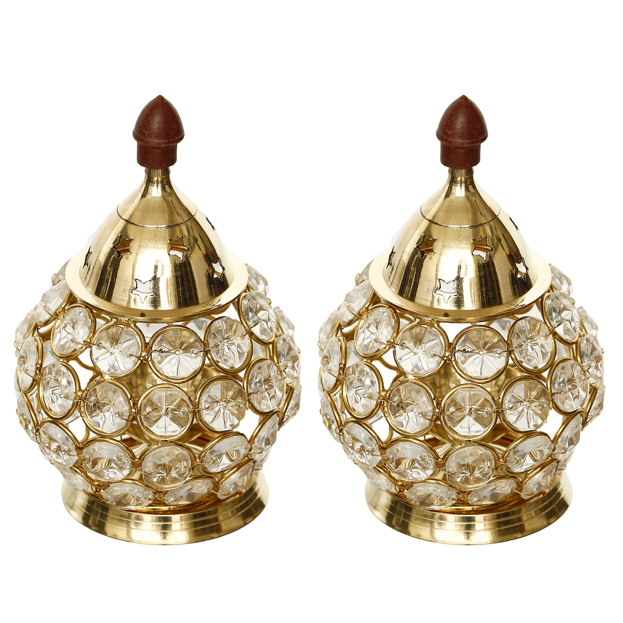 eCraftIndia Set of 2 Crystal and Brass Akhand Diya