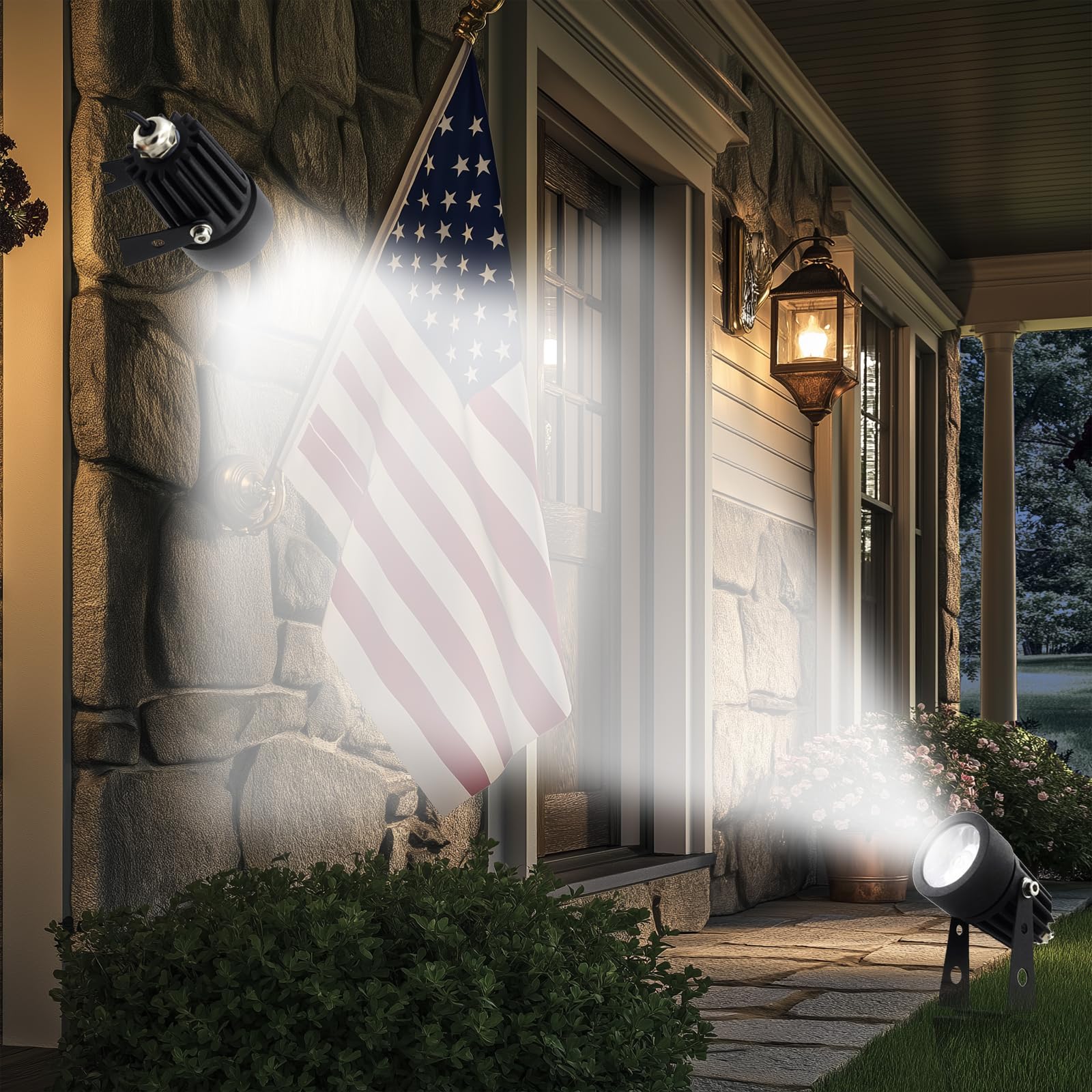 Mini 50X Twin Solar-Powered Flag Pole Light Cast Aluminium Cool White Led Spotlight 60-100 Lumen Per Light Fixture For Outdoor G