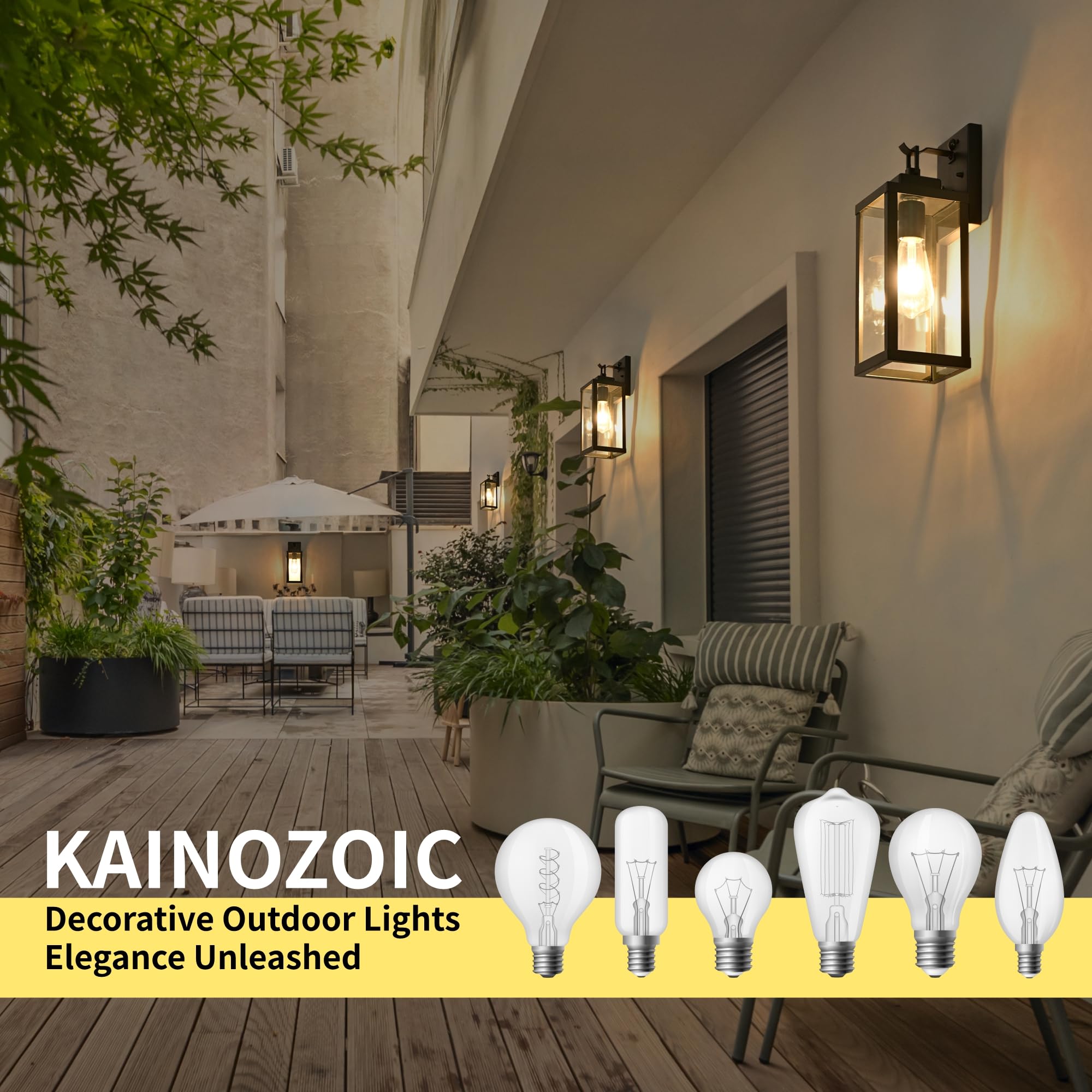 Kainozoic Motion Sensor Outdoor Wall Lantern, Waterproof, Black, Metal, Model 902, 1 Pack