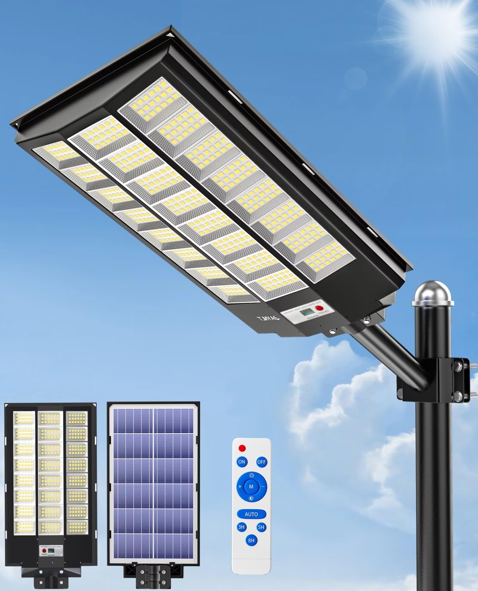 JAYNLT 7200W Solar Street Lights Outdoor,6500K Highest Lumen Solar Parking Lot Lights,Waterproof Duks to Dawn Solar Flood Securi