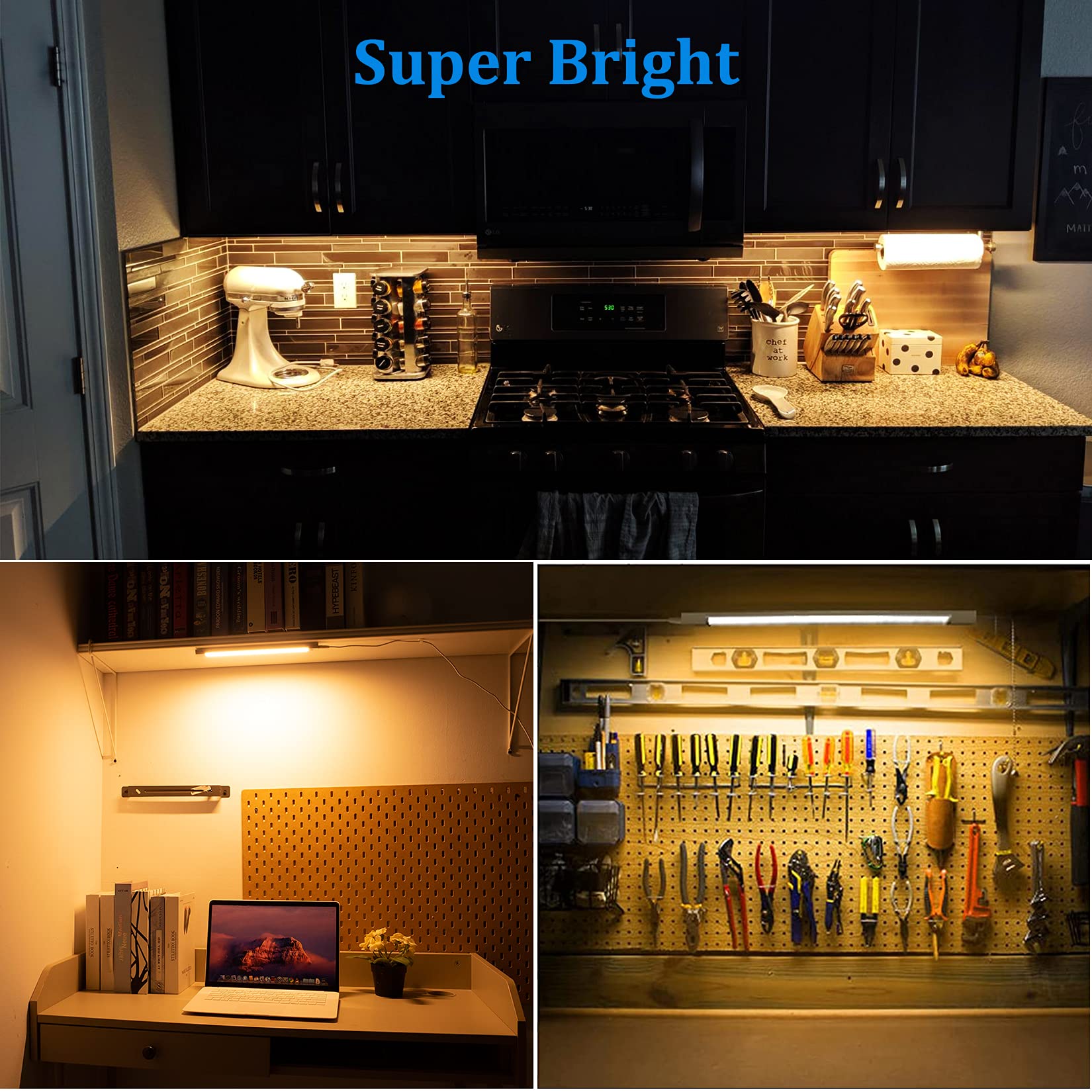 Wobane Under Cabinet Lighting, Plug In Led Light Bar With Etl Adapter, Hand Wave Activated, 12    Cabinet Light Kit For Kitchen,