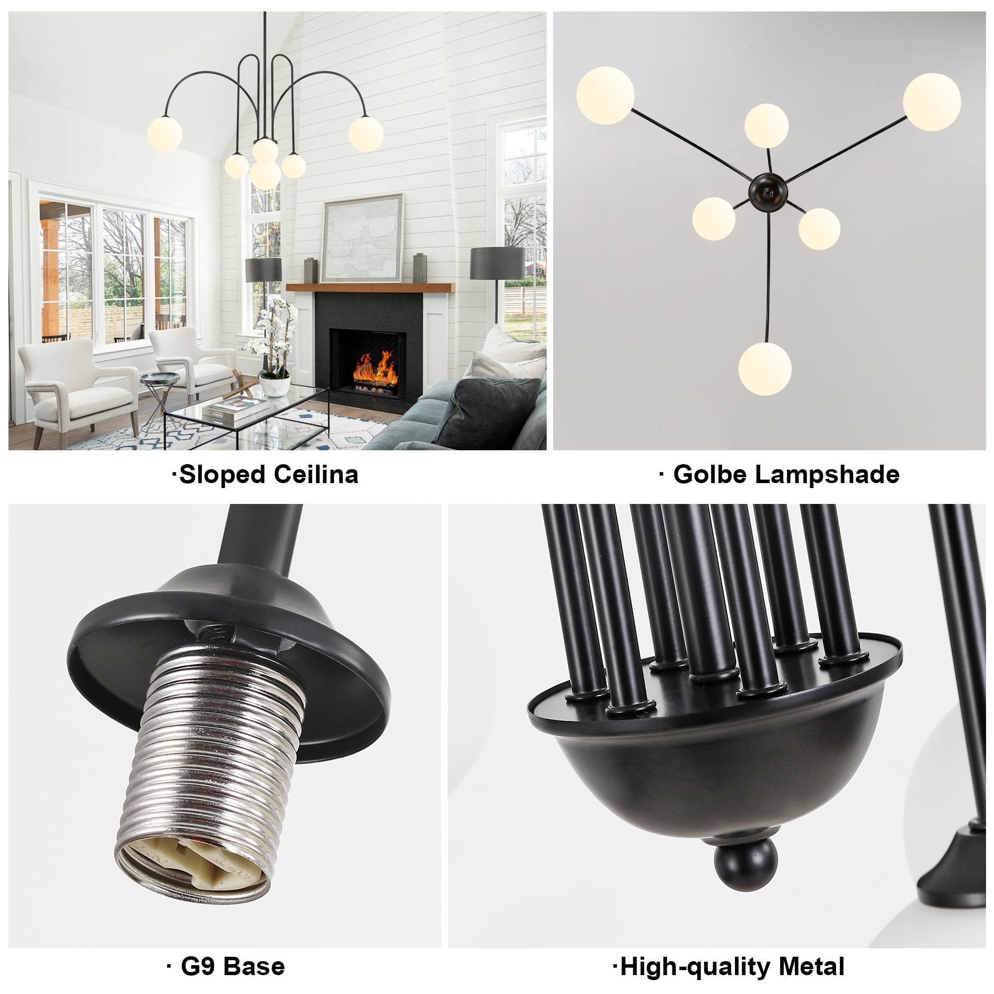 Kveosv Black Sputnik Chandelier,6 Lights Mid Century Chandelier For Dining Room Light Fixtures Large L49    Ceiling Pendant Ligh
