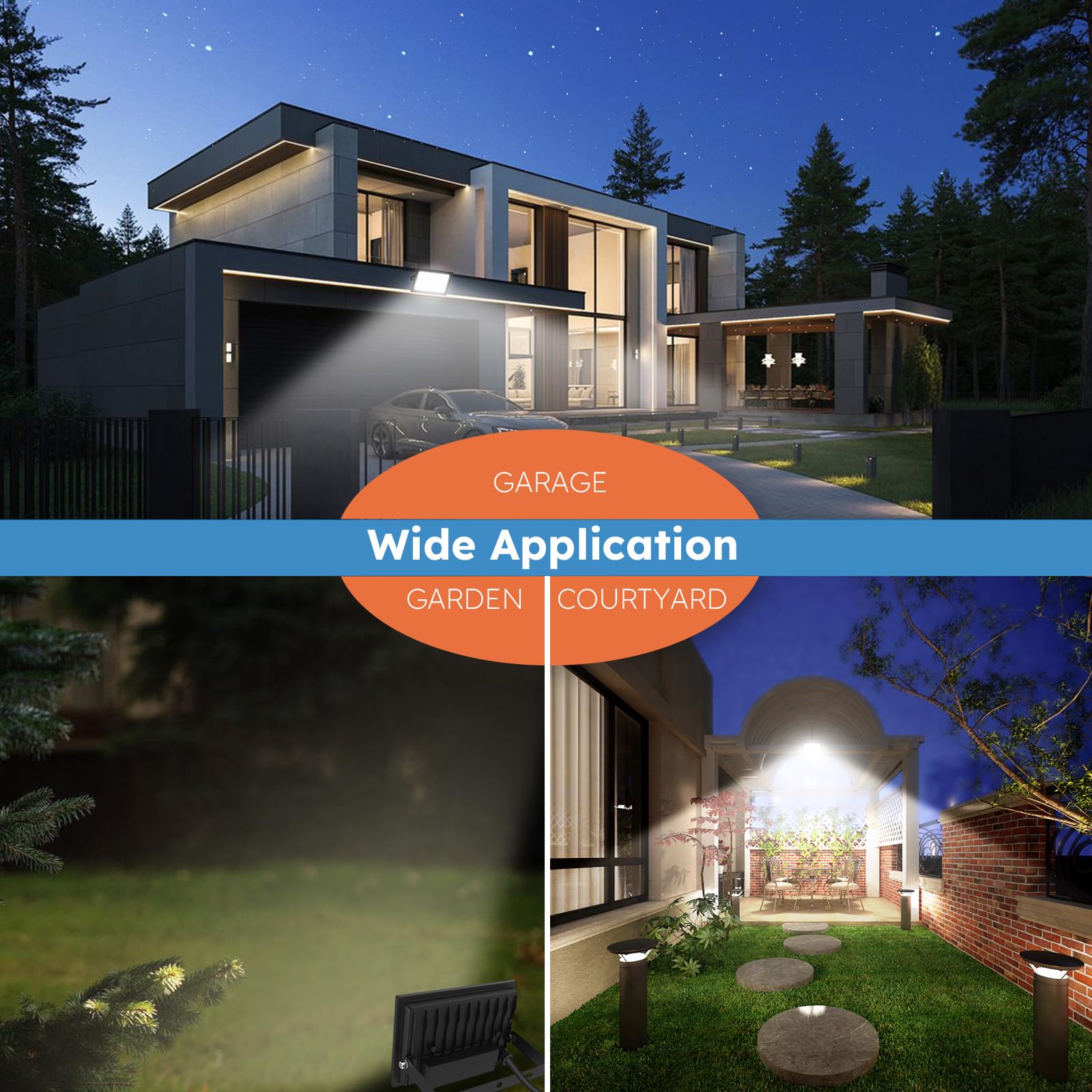 Madewell Living 4-Pack 50W Led Flood Lights Outdoor - 9000 Lumens Super Bright Security Lighting  Ip66 Waterproof  5000K Daylight - Energy-Efficient Outdoor Lights For Garage  Garden  Lawn  Backyard