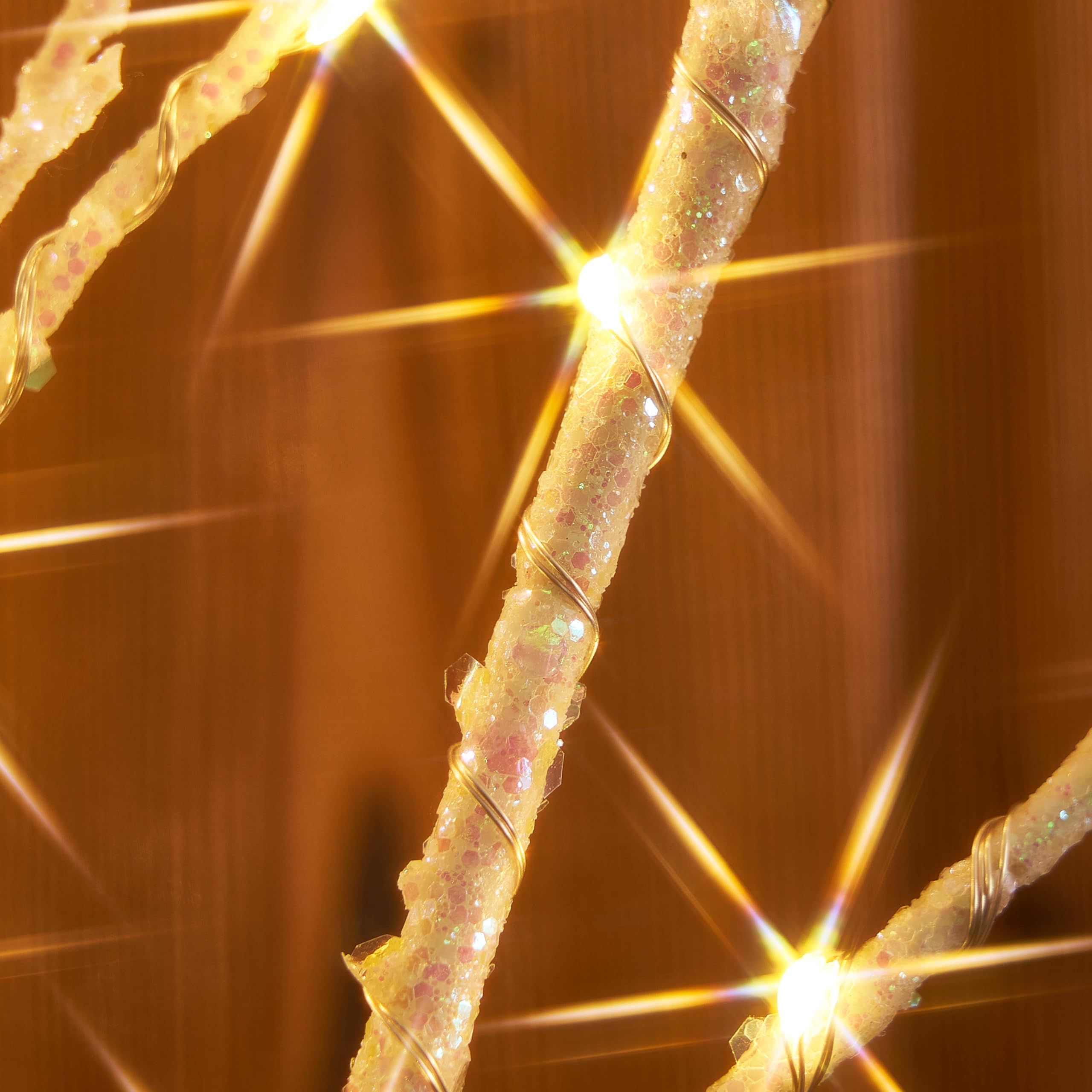 Hairui Lighted Branches - 32in White Twig Lights with Iredescent Glitter, USB & Battery Operated, Timer Included