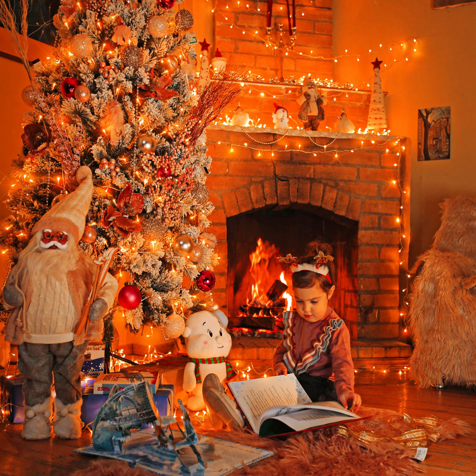 Einiiya 800 Led Christmas Lights Outdoor 262 Ft String Lights Indoor Outdoor Clear Wire With 8 Modes Plug In Waterproof Orange String Light For Christmas Tree Party Thanksgiving Decorations