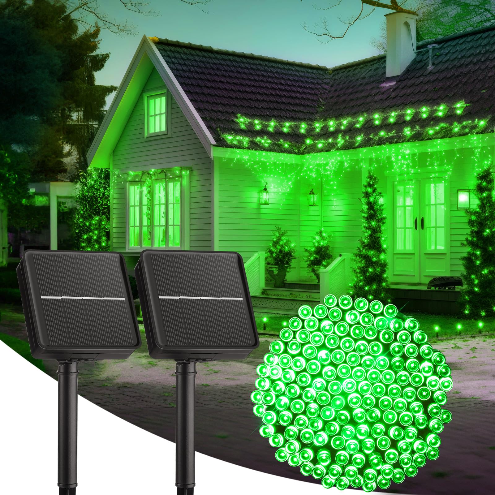 Brightown 100Led Solar String Lights Outdoor  Solar Powered Lights Ip65 Waterproof For Party Garden Yard Home Holiday Tree Decoration Lighting (Green  100Led-2Pack)