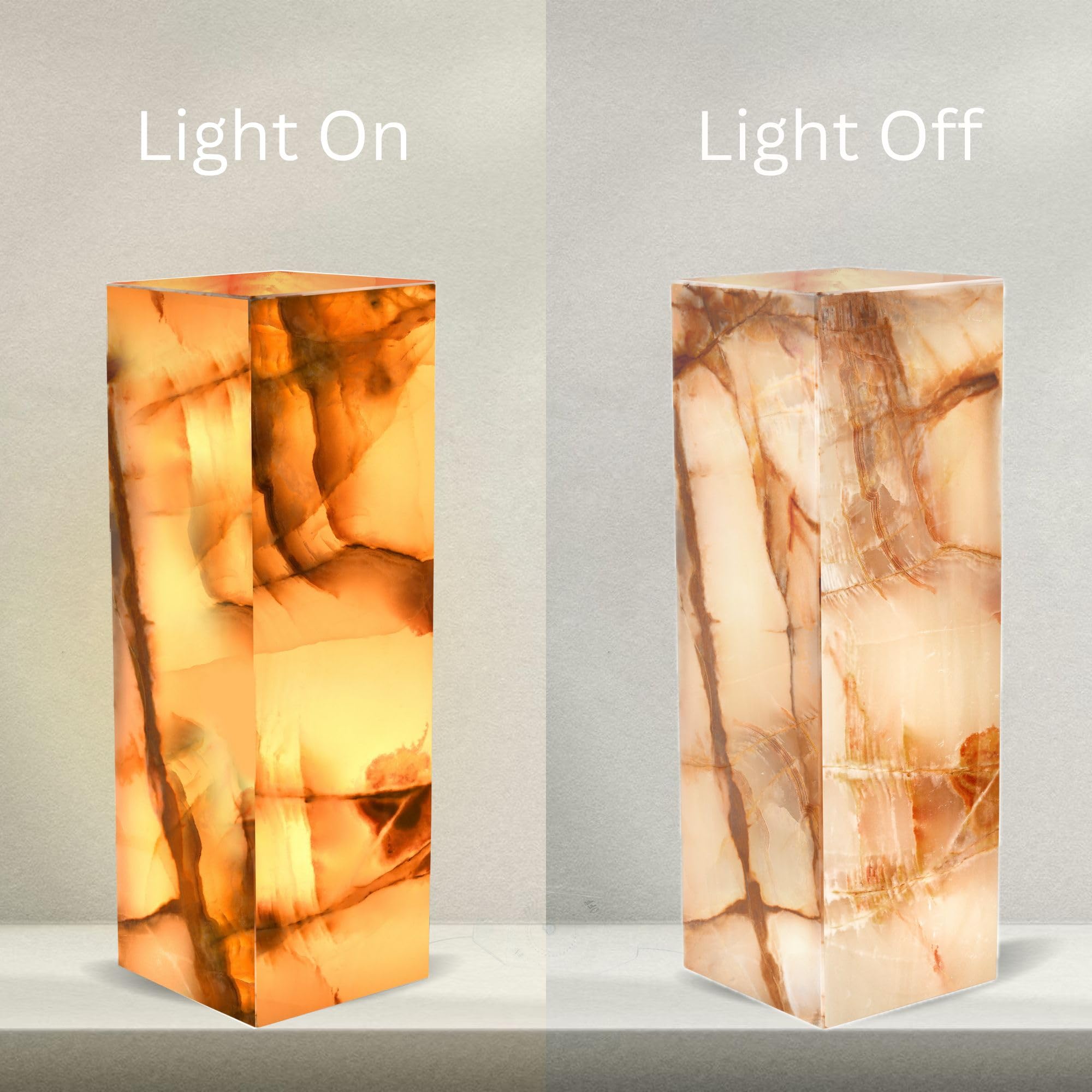 Umaid Elegant Handcrafted Onyx Marble Table Lamp, Warm Amber Glow, Relaxing Table Lamp For Office, Bedroom, Living Room, And Bedside, Includes Bulb & Dimmable Cord, Unique Home Decor Gifts (Rectangle)