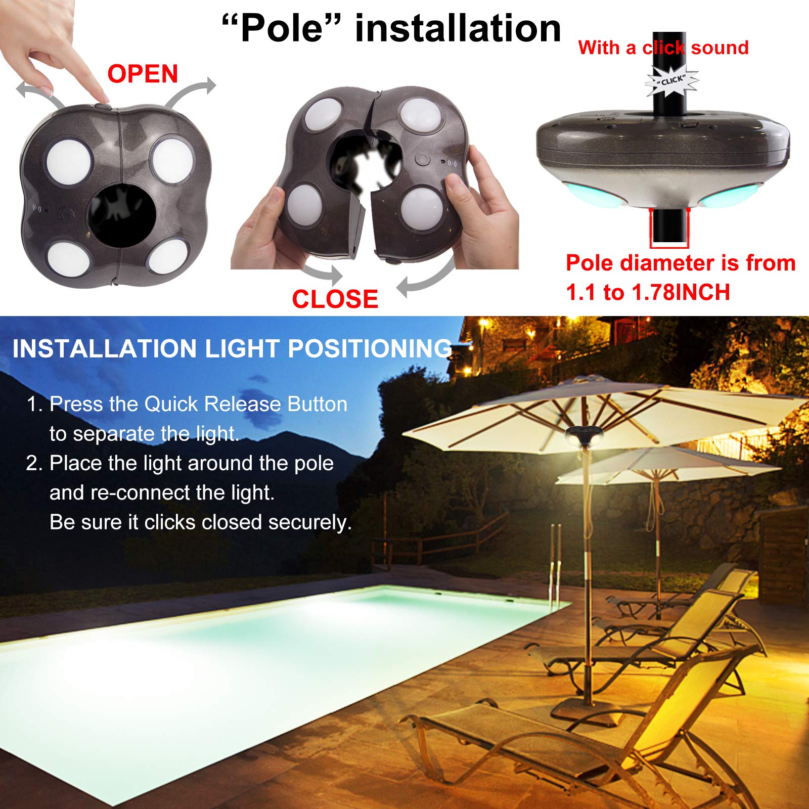 LUXSWAY Battery Operated Umbrella Light, 16 RGB Colors, Remote Control, Brown Plastic, Fits Offset Parasol Umbrella