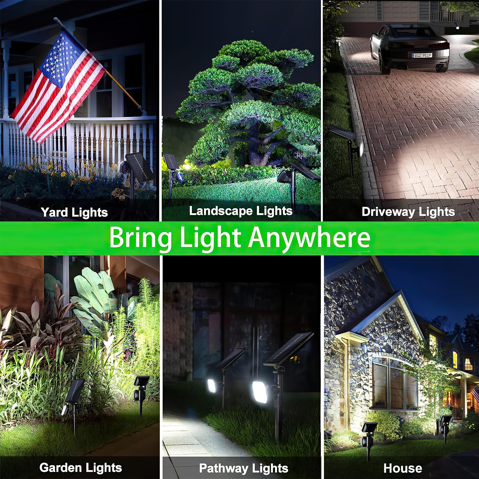 JSOT Solar Spot Lights - 700 Lumen Waterproof Outdoor Landscape Lighting - Cool White Light - 4 Pack - ABS Plastic & Monocrystalline Silicon