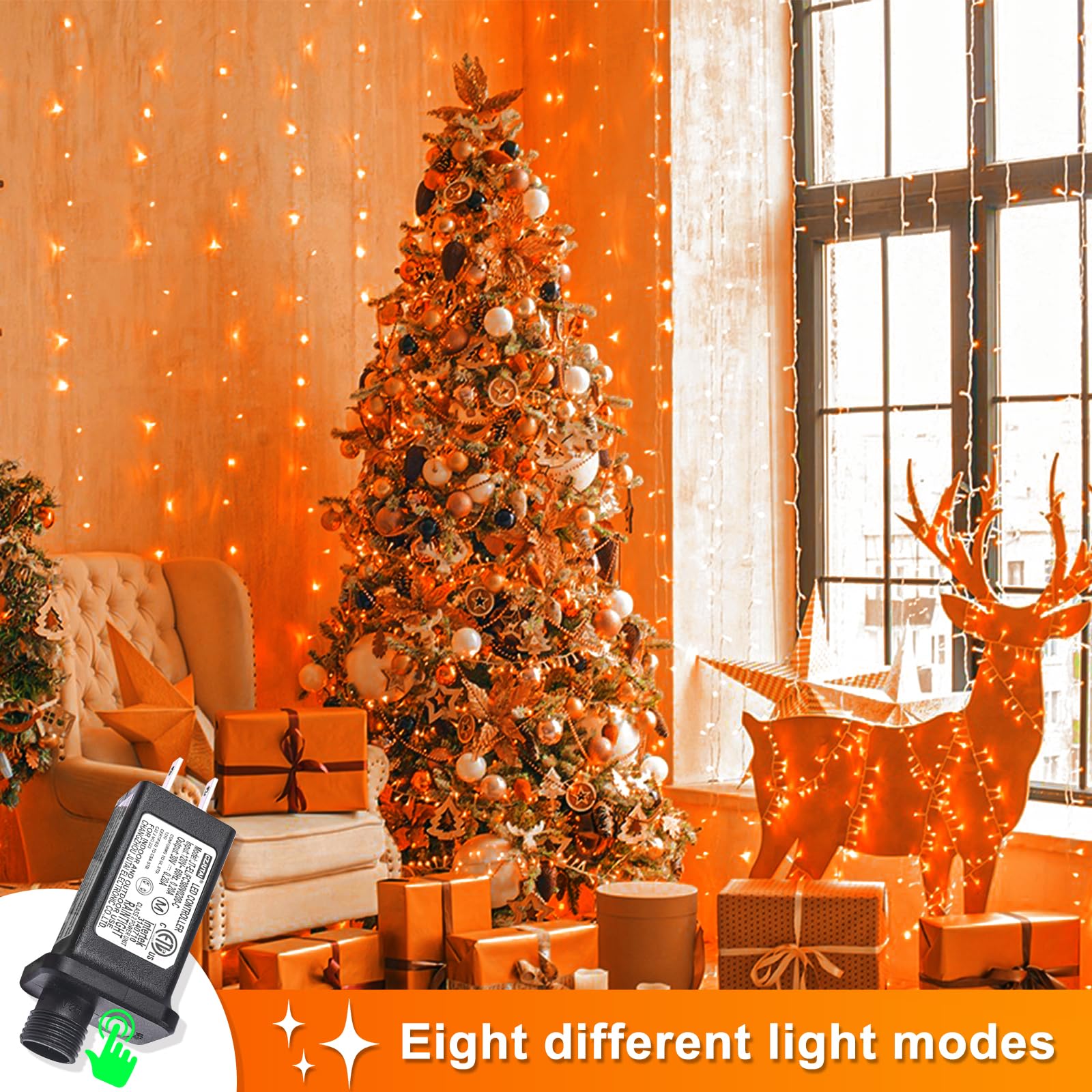 Einiiya 120 Led Christmas Lights Outdoor 40 Ft String Lights Indoor Outdoor Clear Wire With 8 Modes  Plug In Waterproof Orange Fairy String Light For Indoor Christmas Thanksgiving Decorations
