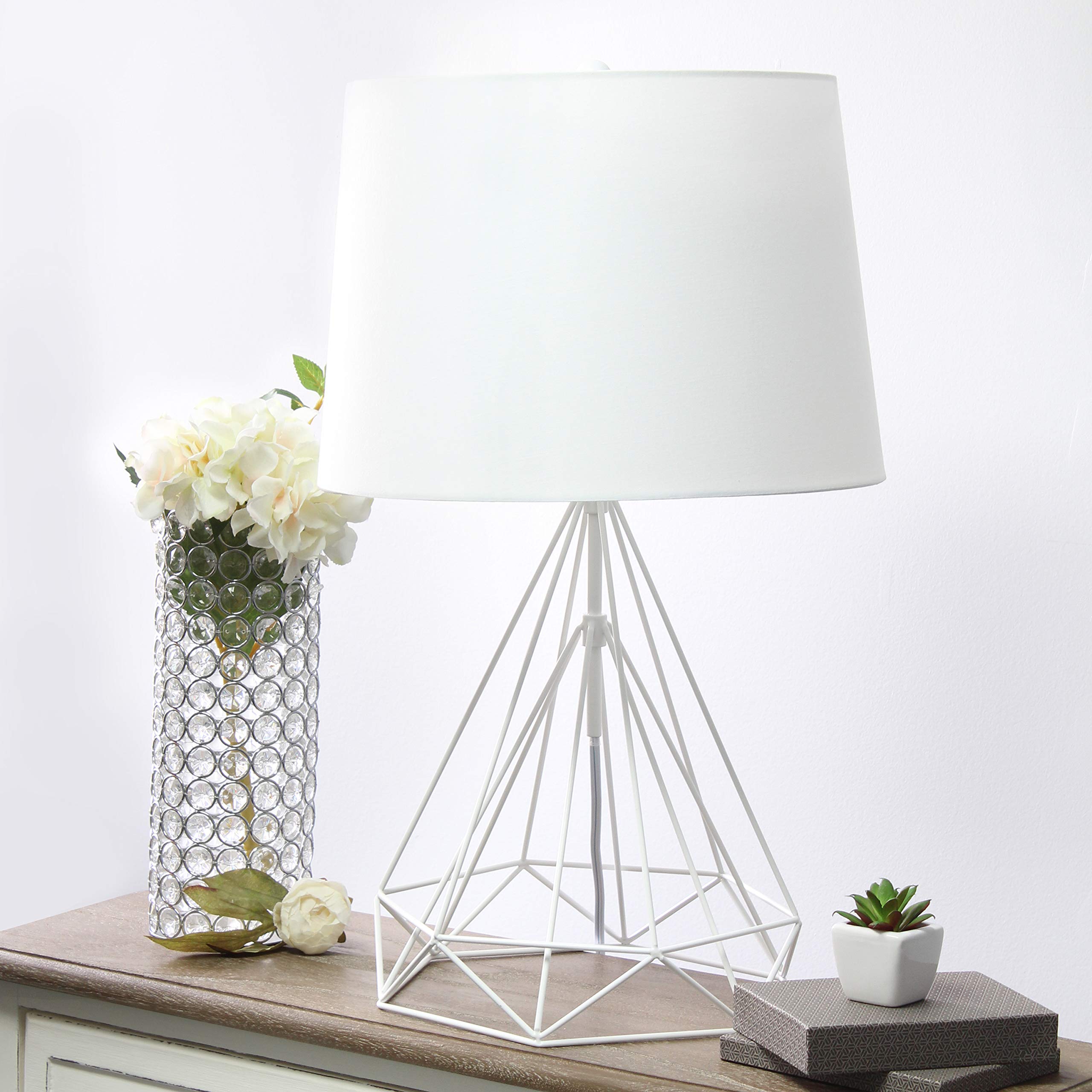 Elegant Designs Modern Geometric Table Lamp, Metal, White, 14inL x 14inW x 23.5inH, Model LT1054-WHT