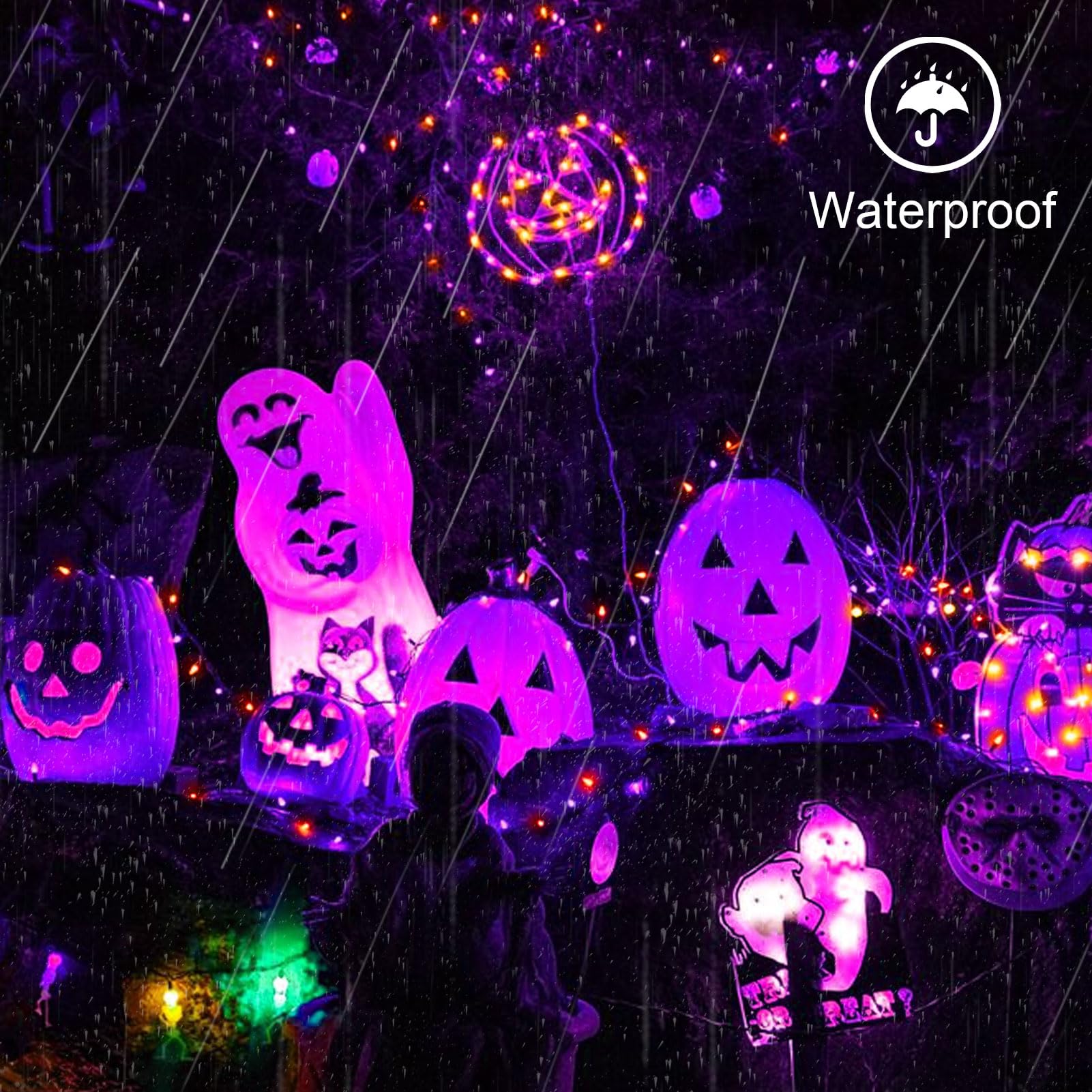 Solar Powered String Lights Outdoor, Purple Orange 2 Pack Total 200 Led 66Ft Solar Powered Halloween Decorative Fairy Lights 8 M