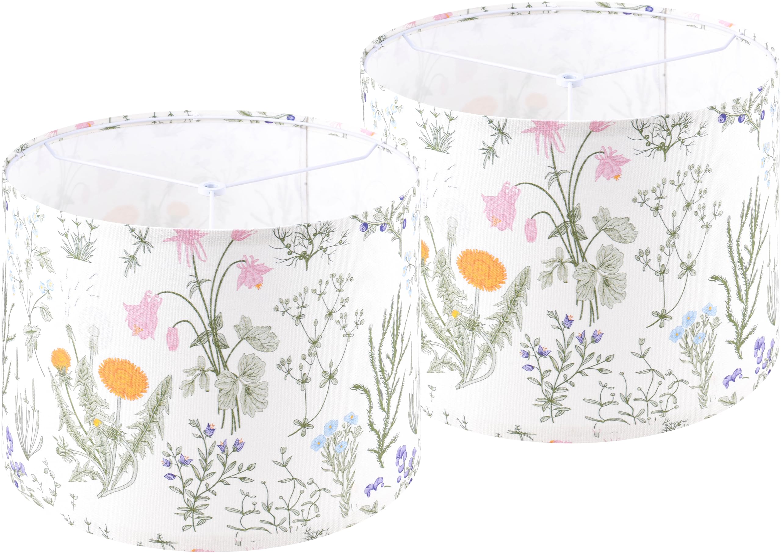 Set of 2 Large Drum Lampshades Floral Printed Lamp Shades - 16'' x 16'' x 12'' - Ideal for Table & Floor Lamps Natural Linen- Ha