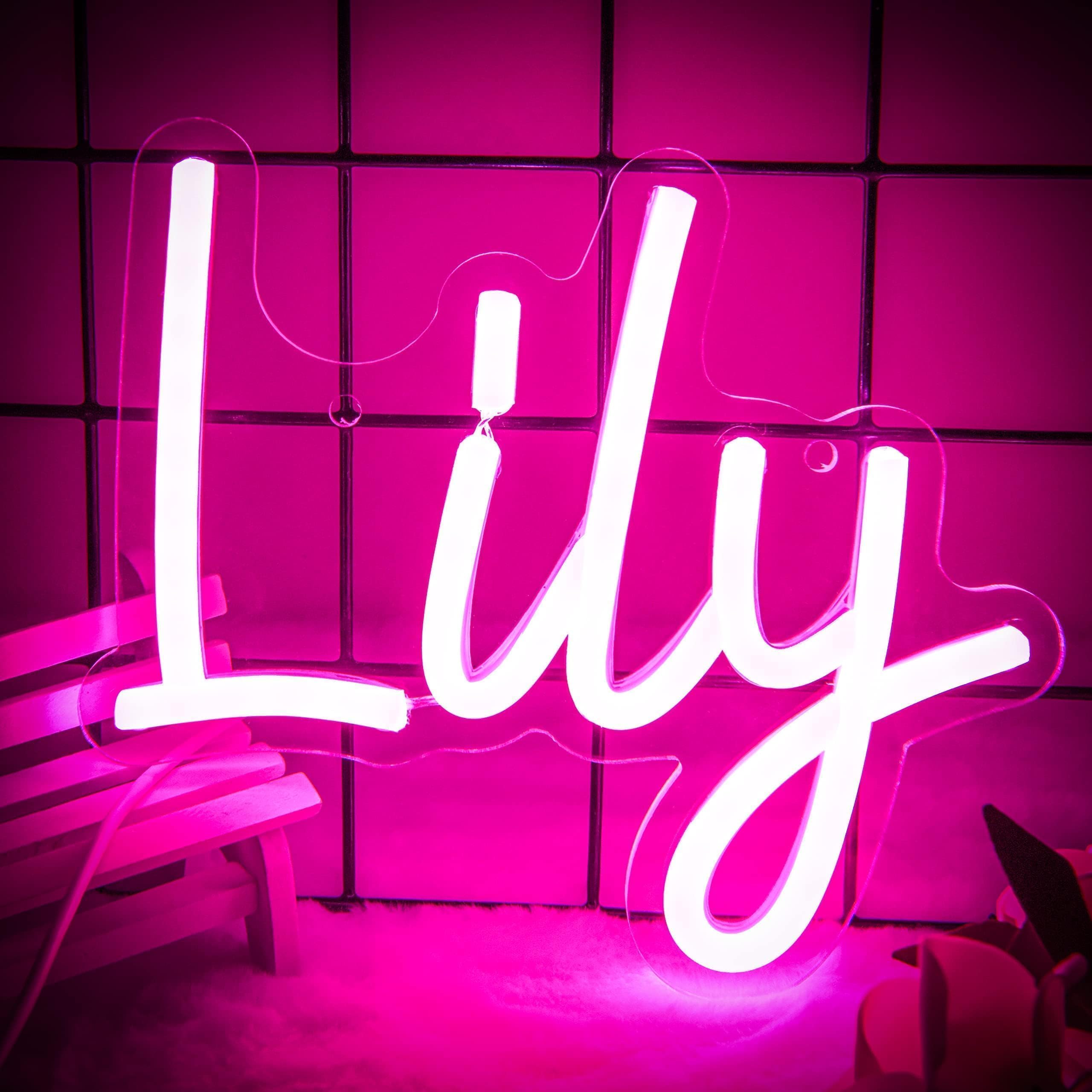 attneon Lily Neon Sign for Wall Decor, LED Light, 9x6.7 inch, Pink, Model JTLD400