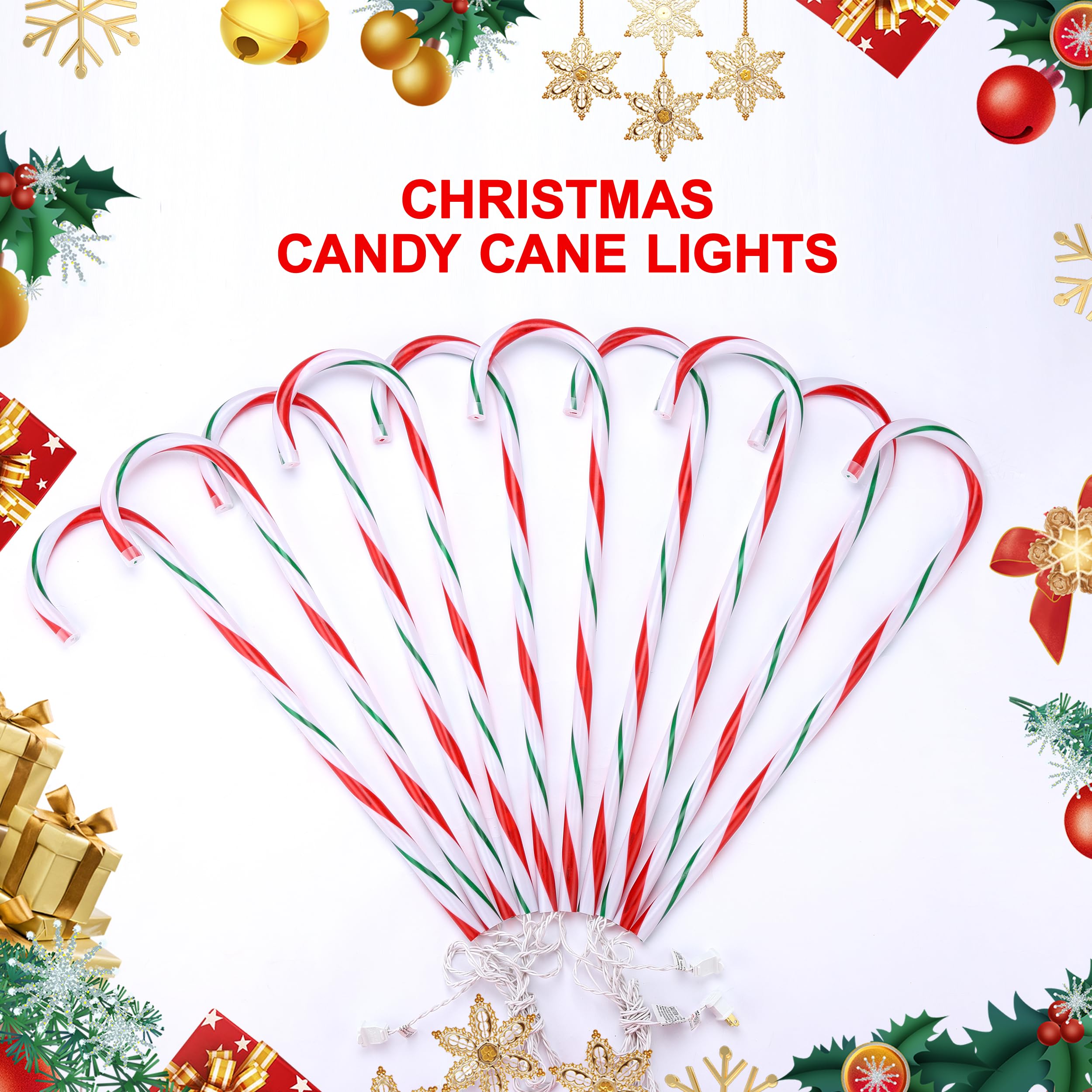 Vcoken 30'' Christmas Candy Cane Lights Outdoor Pathway, Set Of 10 Christmas Candy Cane Markers Decoration, Connectable & Light