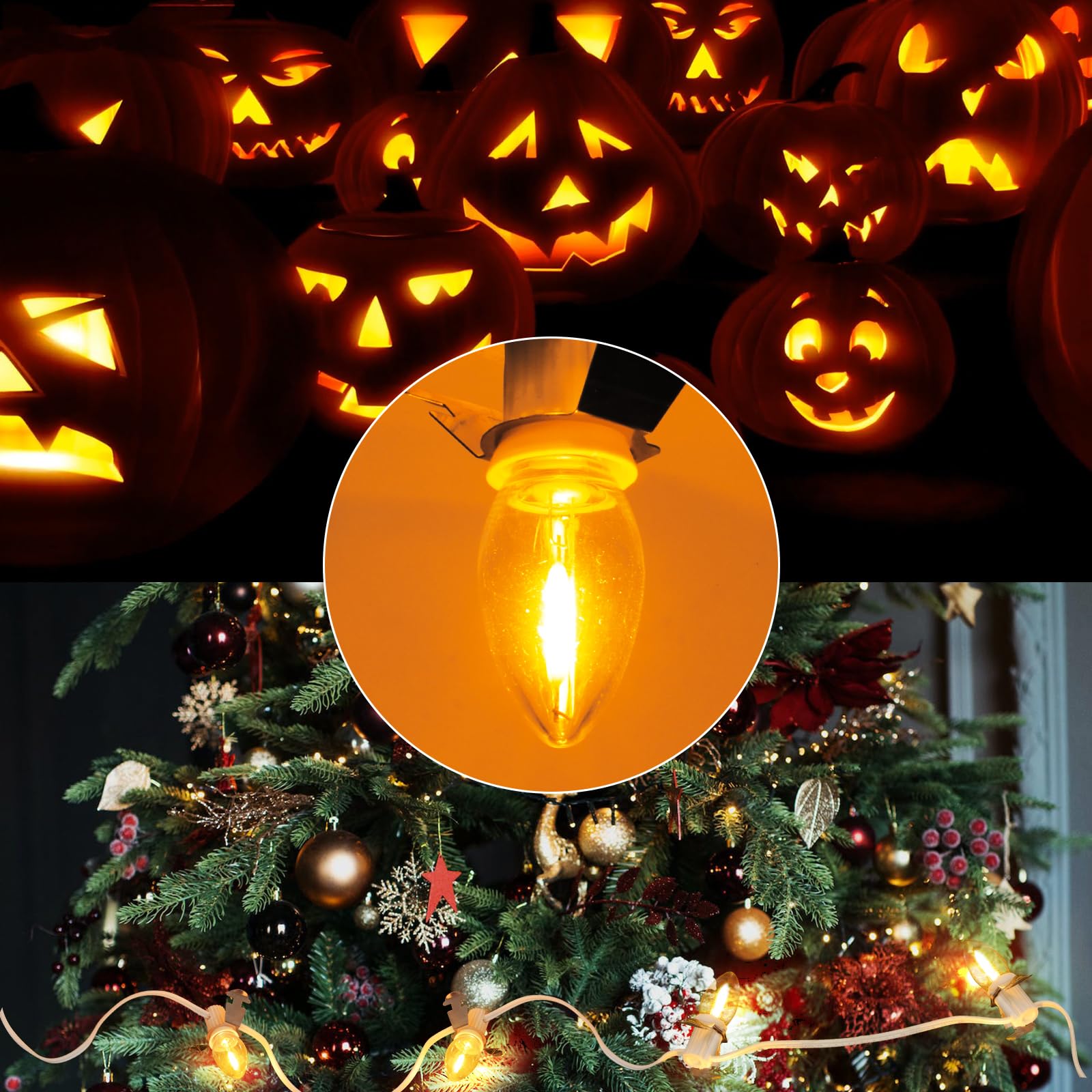 Aomitop LED Light Bulb C7 Cord with Clip - White, 1 LED BULB for Christmas & Halloween Outdoor Decorations