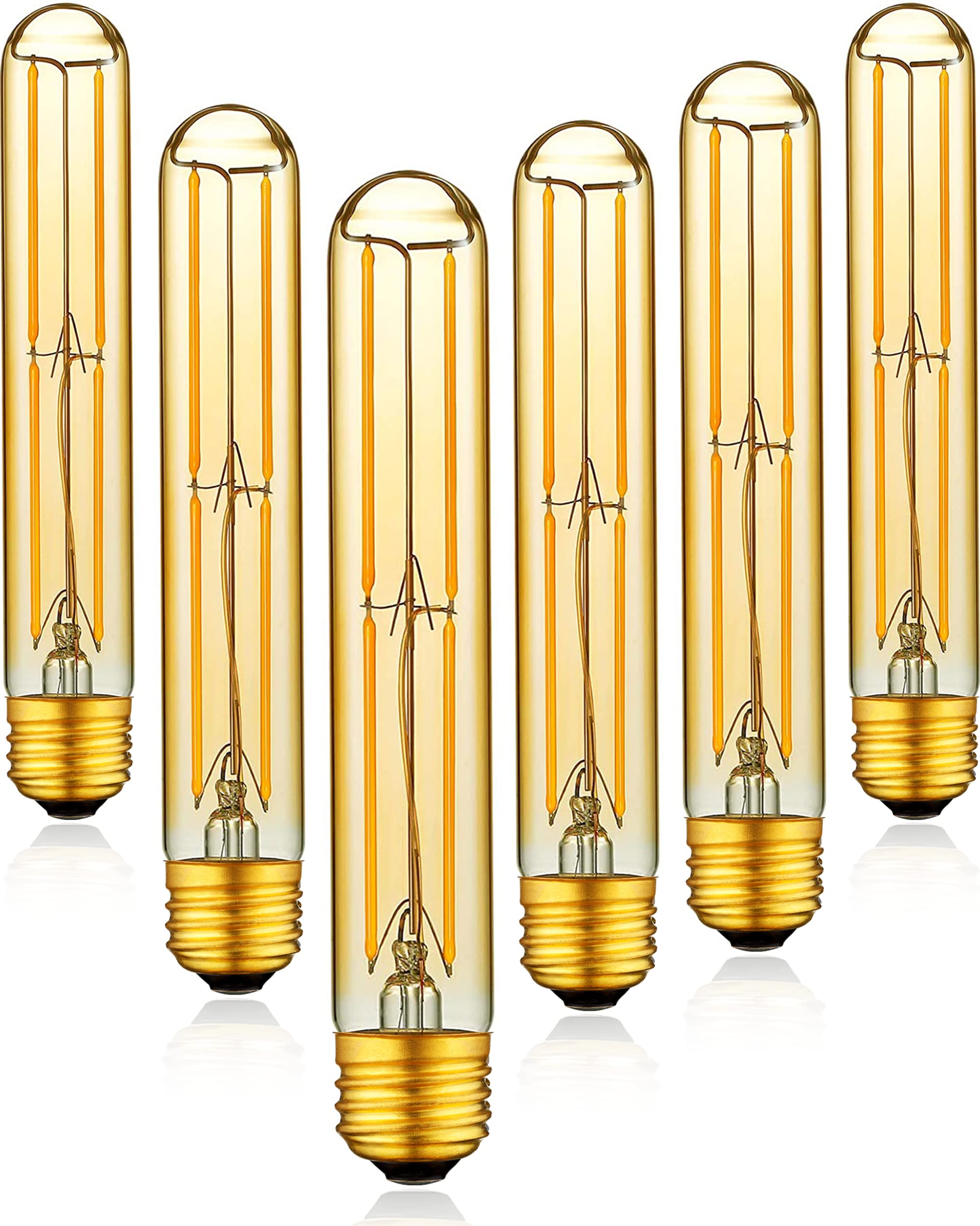 HuNanAoTe si Dimmable LED Tubular Bulb, 6W, Warm White 2700K, E26 Base, Amber, 6 Pack