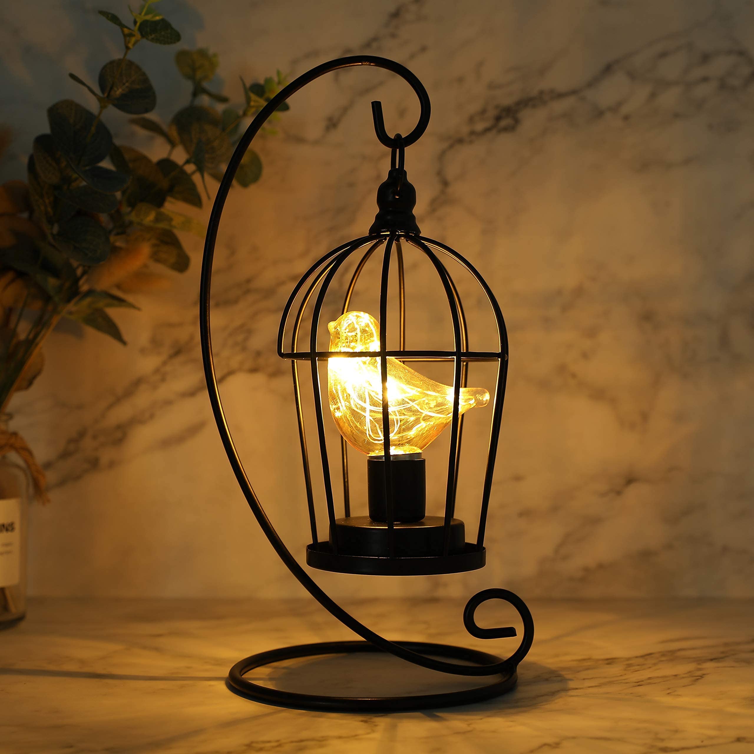 JHY DESIGN Birdcage Bulb Decorative Lamp Battery Operated 13 Tall Cordless Accent Light with Warm White Fairy Lights Bird Bulb f