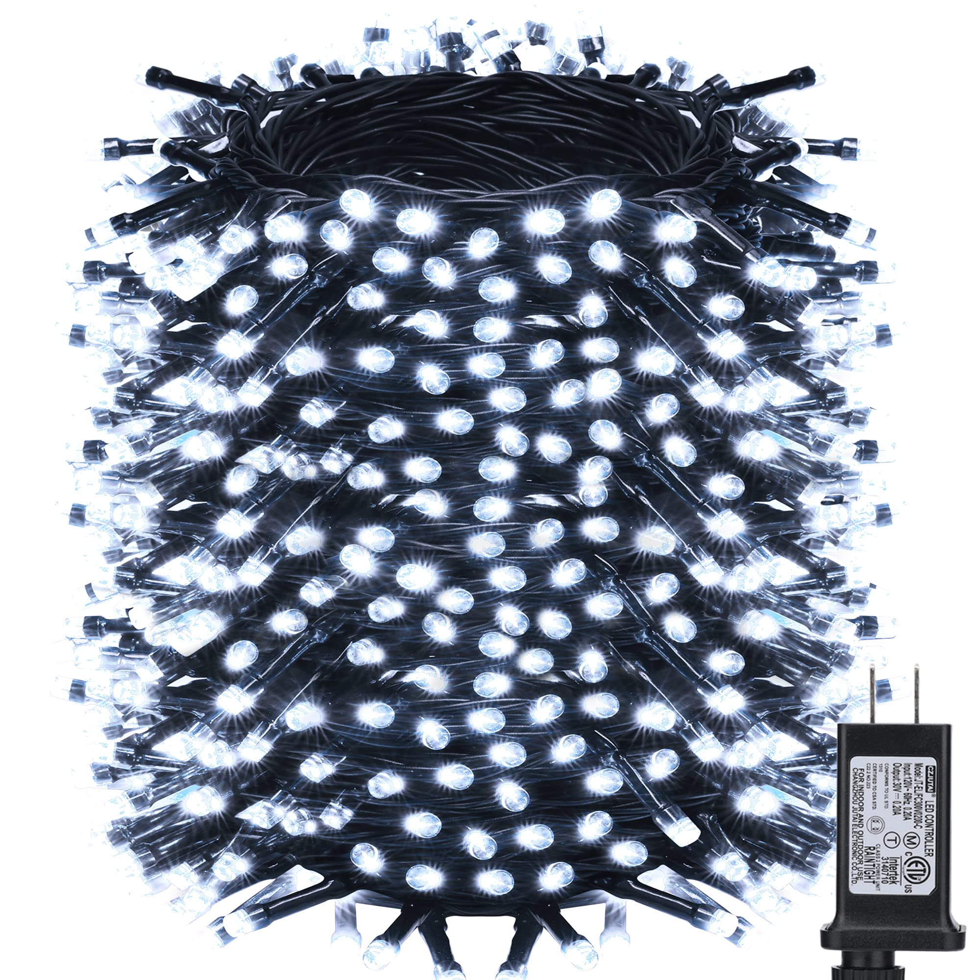 Toodour Christmas String Lights, 600 LED, 213ft, Waterproof, 8 Modes, Cool White, Model JT-EL/FC300V0300-D