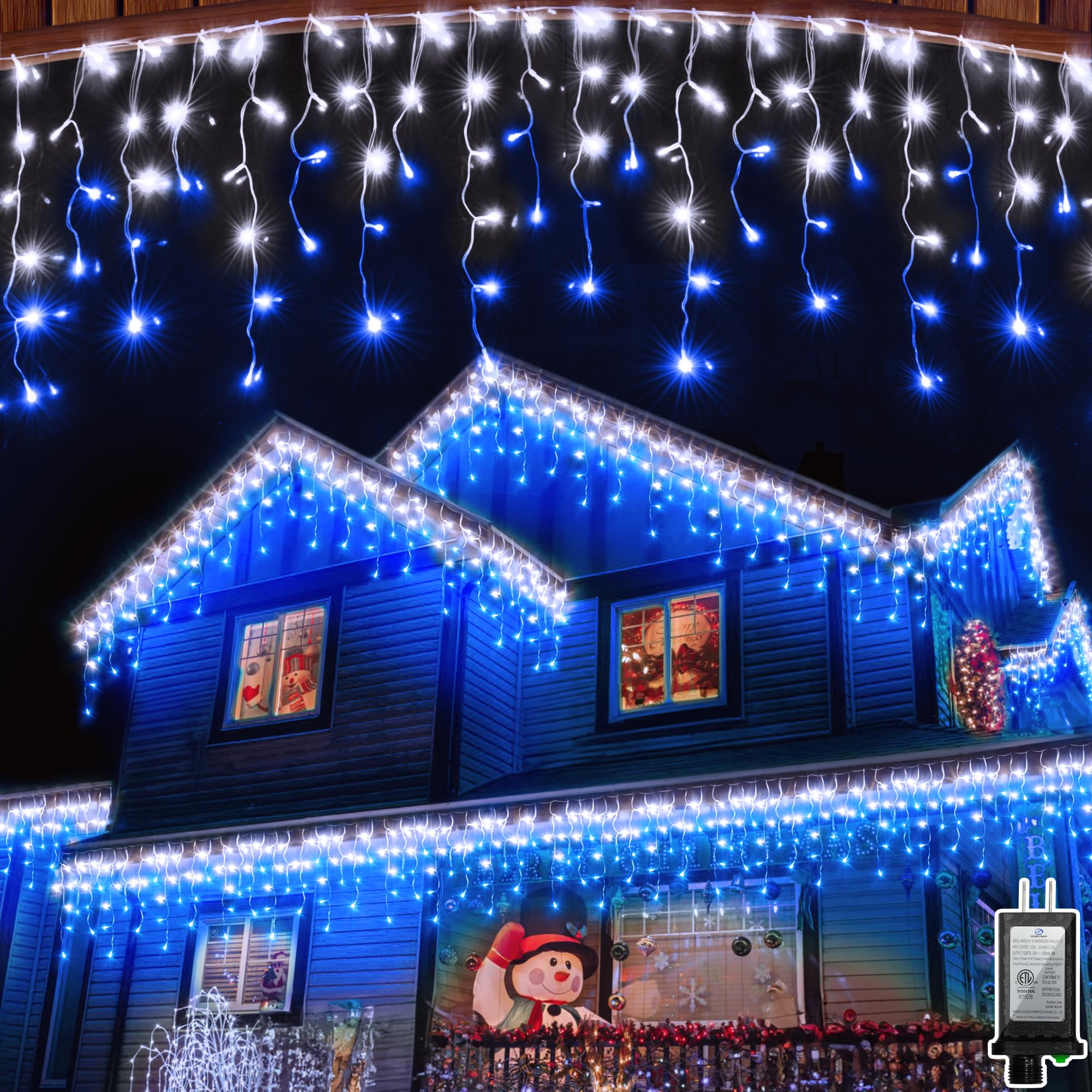 QUHUATU Christmas String Lights, 164ft Dimmable LED, 360 Drops, 12 Modes, Waterproof, Blue & Cool White, Model WX-1620L