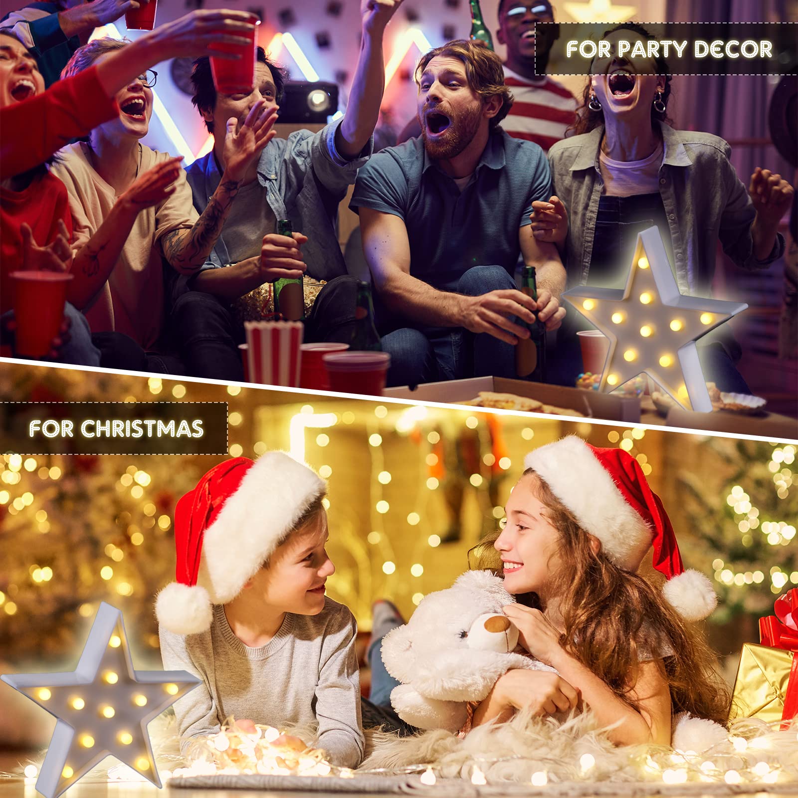 Tarpop 4 Pcs Star Plastic Night Light Battery Operated LED Marquee Star Sign Party Movie Theater Decor Room Wall Lamp for Kids B