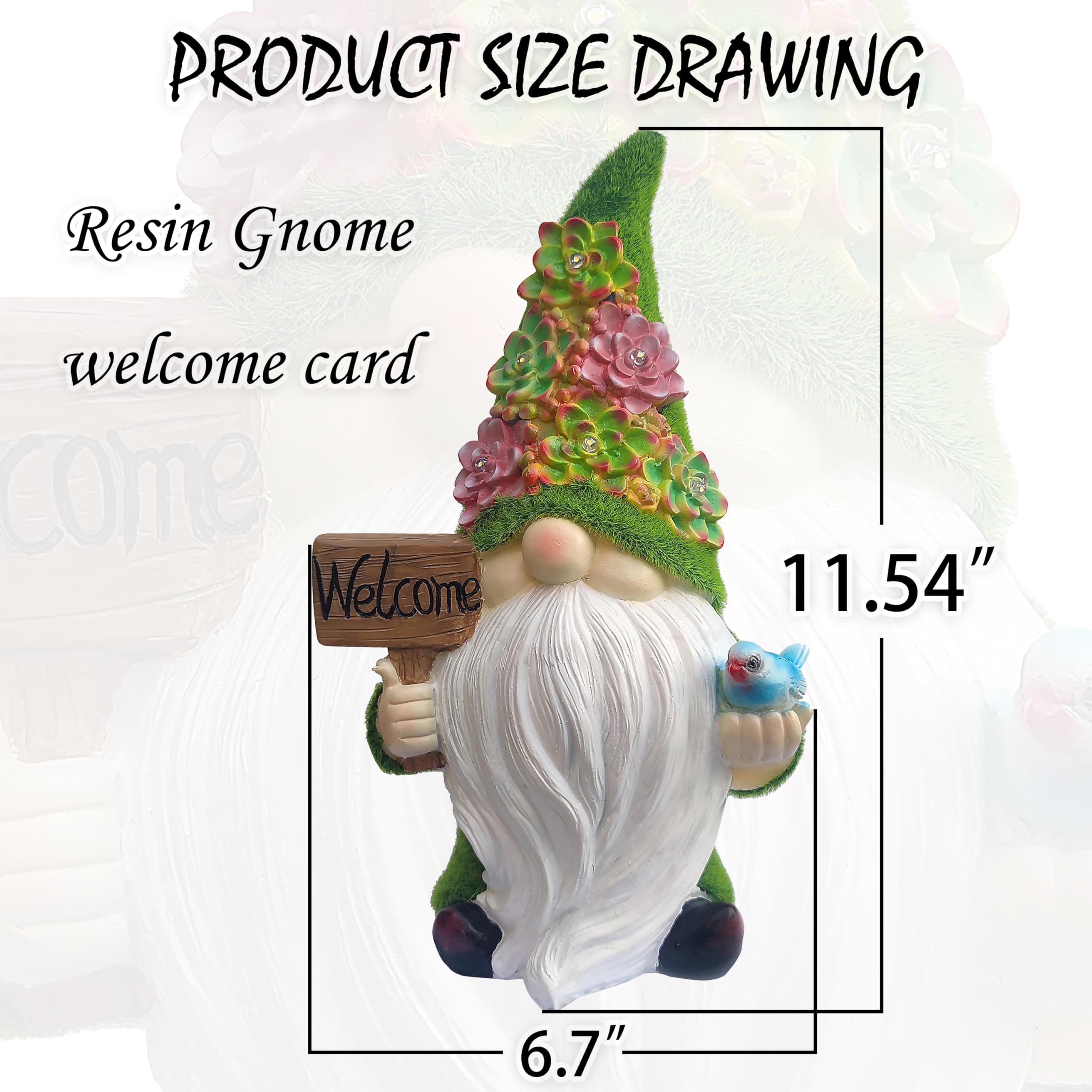 Vioyouns Solar Gnomes Garden Statues Resin Gnome Figurine Holding Welcome Card And Bird With Solar Lights  Outdoor Gnomes Decorations For Yard Patio Lawn Porch  Garden Gifts