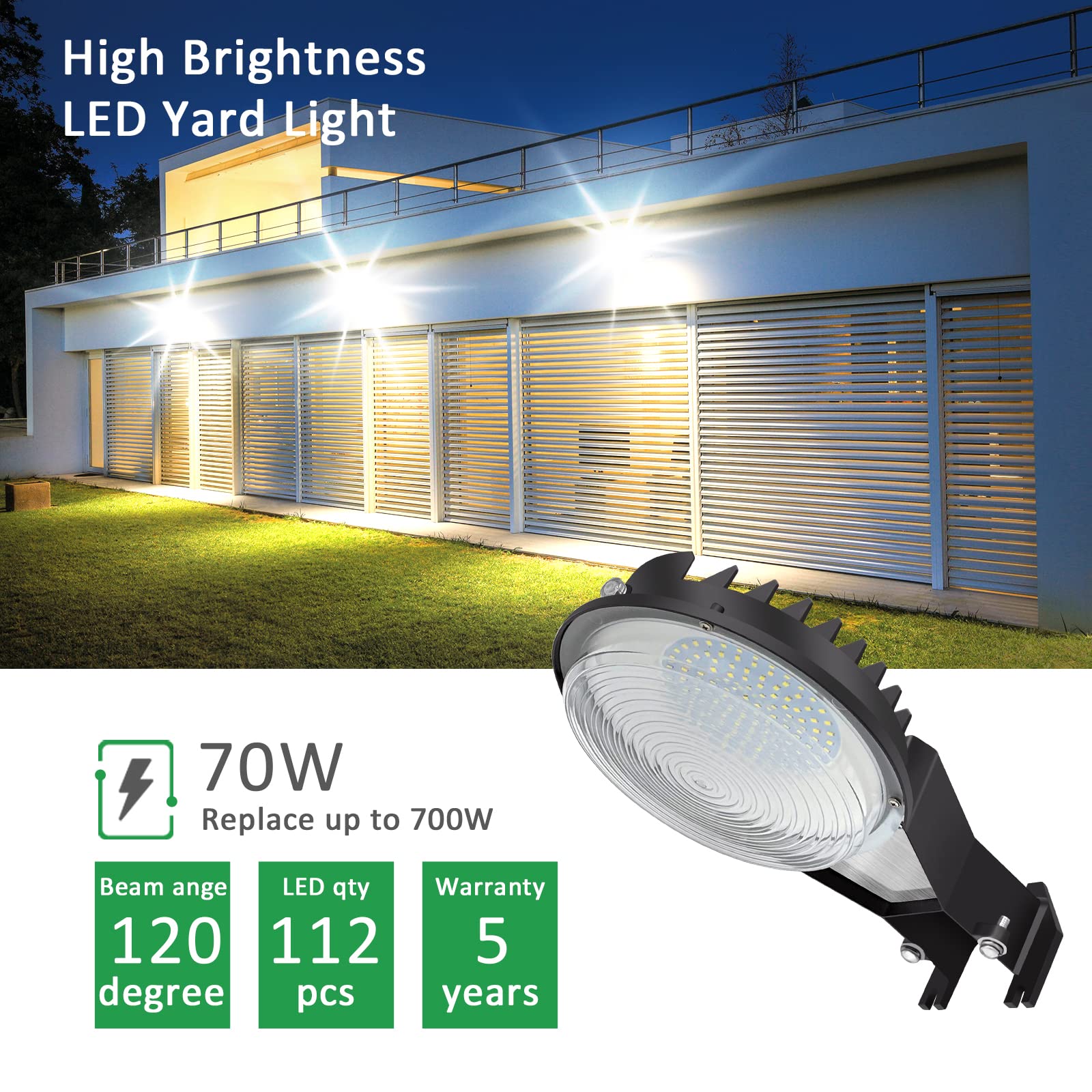 Szgmjia Led Barn Light, 2Pack Dusk To Dawn Yard Outdoor Lighting With Photocell, Ultra Bright 70W 10,500Lm Led 5000K Daylight, 7