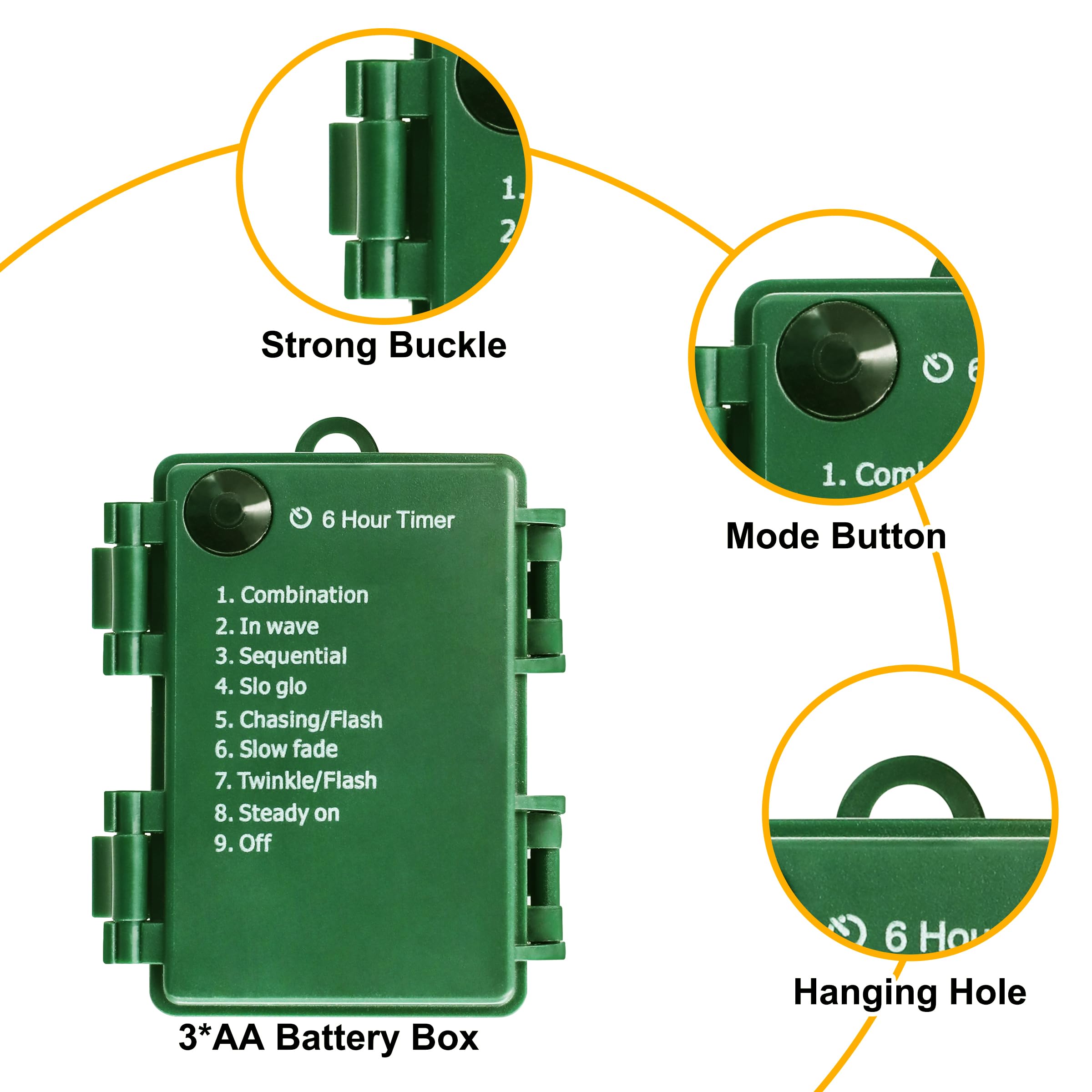 LOENDE Battery Operated Christmas Lights 33FT 100 LED Warm White, 8 Modes, Auto Timer, Indoor/Outdoor, Model CX-36V-5000LHWW