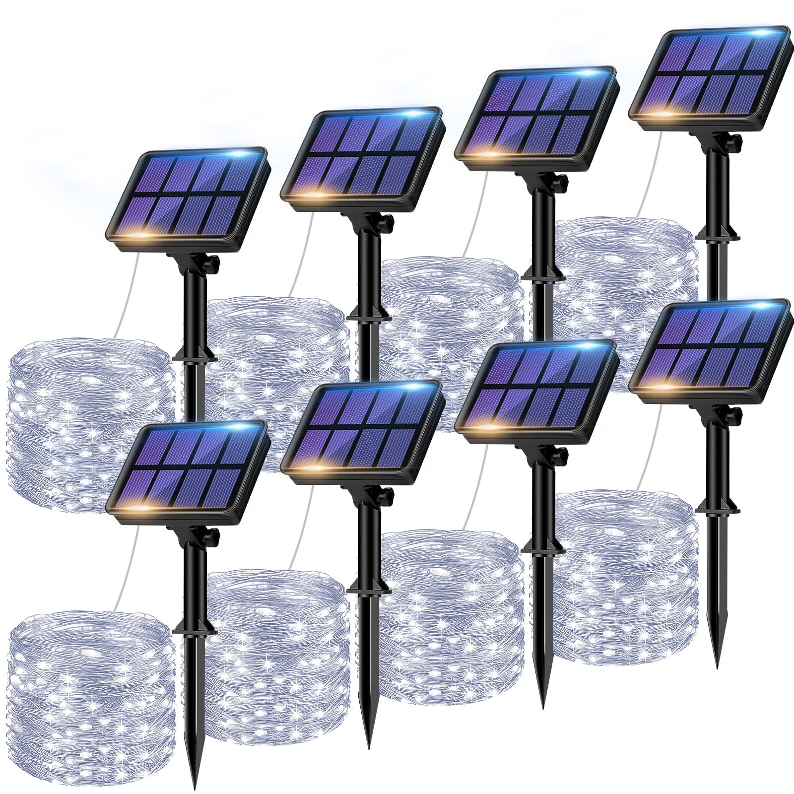 btfarm 8 Pack Solar String Lights Outdoor, Total 640LED 264FT Solar Fairy Lights Waterproof 8 Modes, Copper Wire Twinkle Lights 