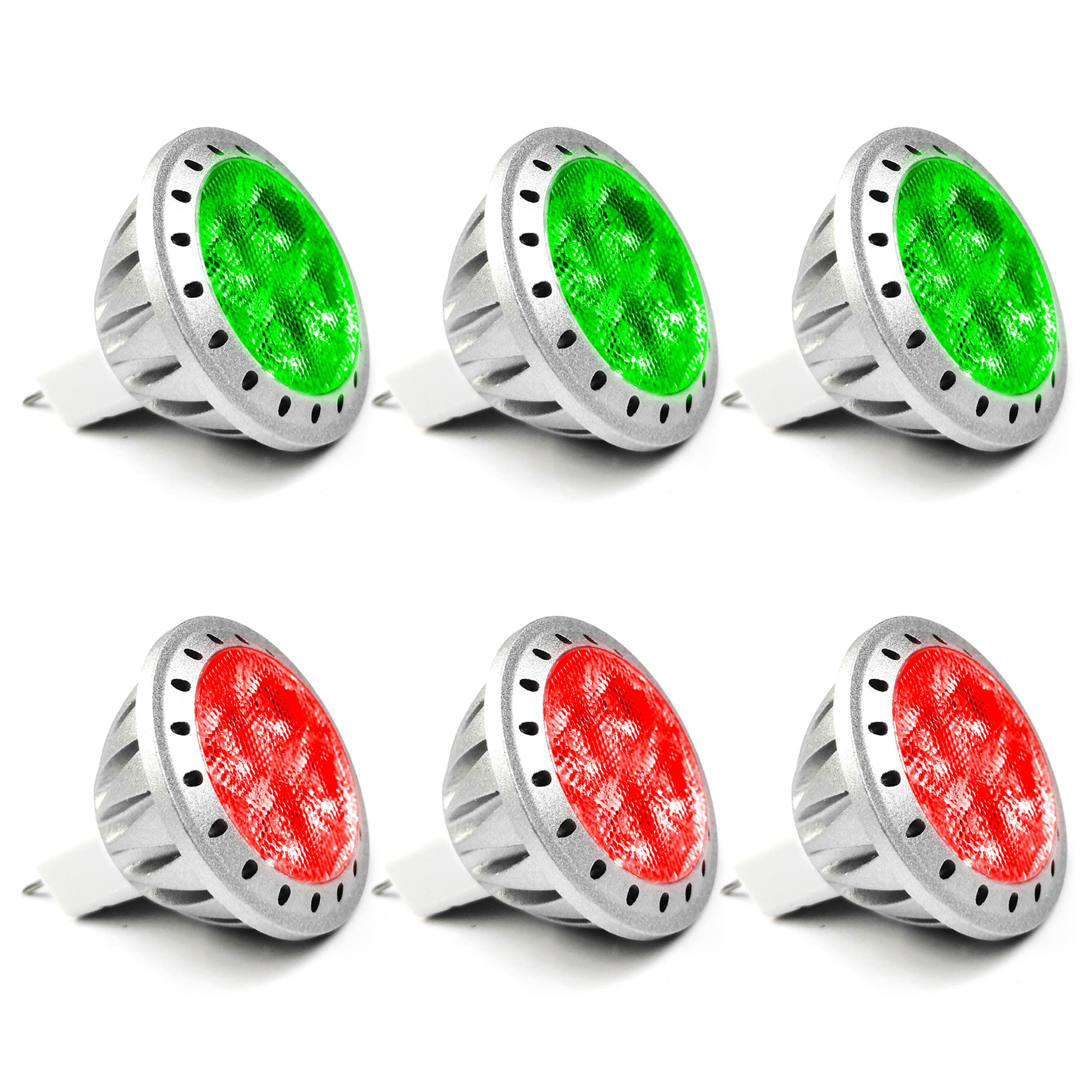 ALIDE Red Green MR11 GU4 Led Bulbs,Replace 10W 20W 35W Halogen,12V 3W Red Green MR11 for Christmas Holiday Decoration Outdoor Landscape Lighting,30 Deg,6 Pack Mix