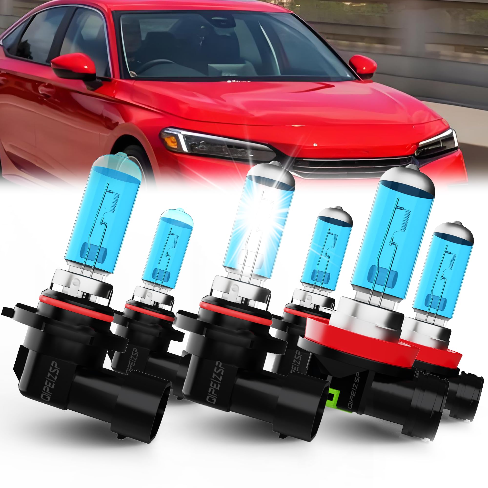 QIPEIZSP Compatible With Civic 2014 2015 Sedan Lights Headlight Bulbs, 9005/HB3/H10 High Beam + 9006/HB4 Low Beams + H11/H8/H9 F
