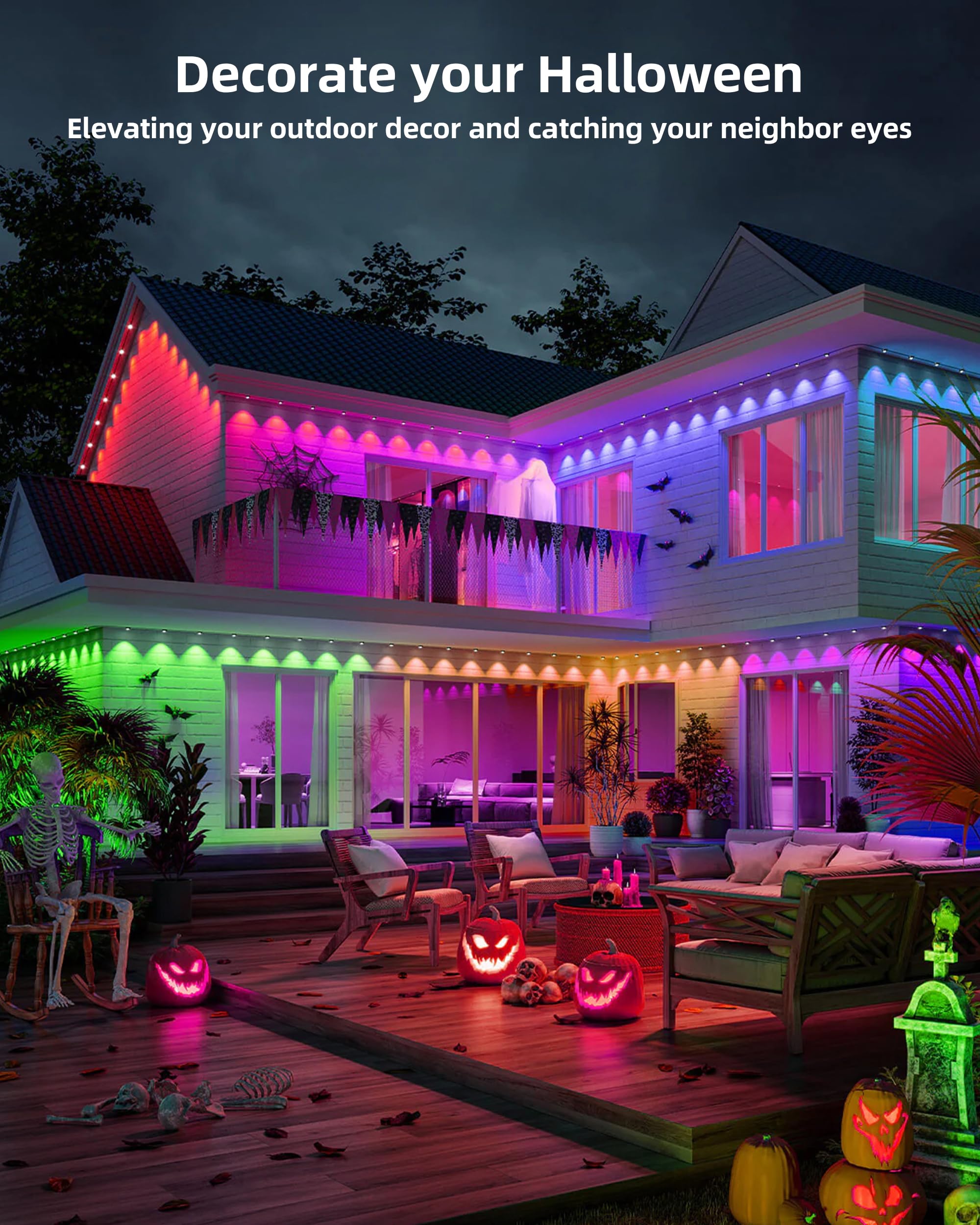 DELITOR Permanent Outdoor Lights 63.6ft, 36 RGBIC LED, Waterproof Christmas Decor for Roofline, Garden, Party, Holiday, Multicolor