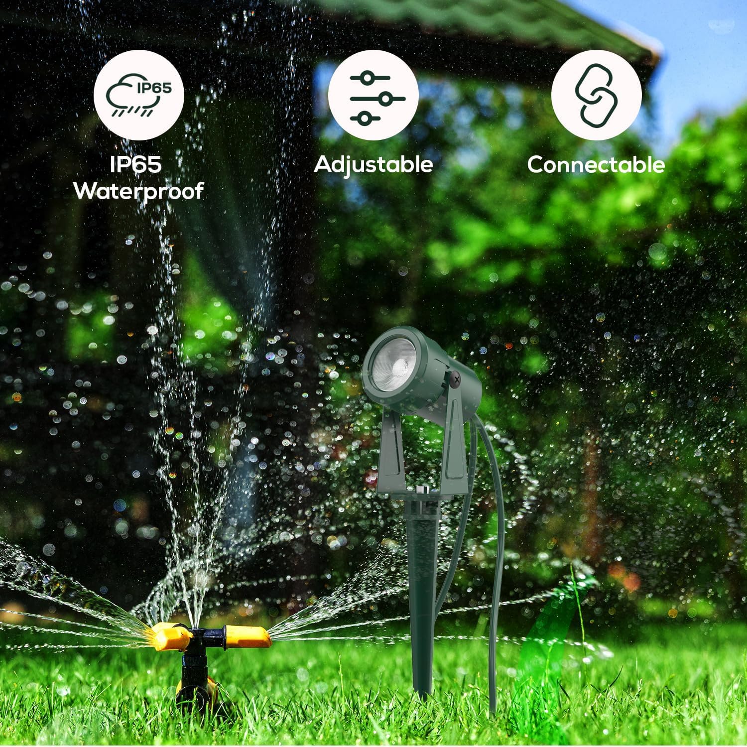 Sunthin Outdoor Landscape Lighting, 4 Pack Outdoor Spot Lights With 4 Colorful Lens And Power Supply, Green Shell, Ip65 Waterproof & Connectable