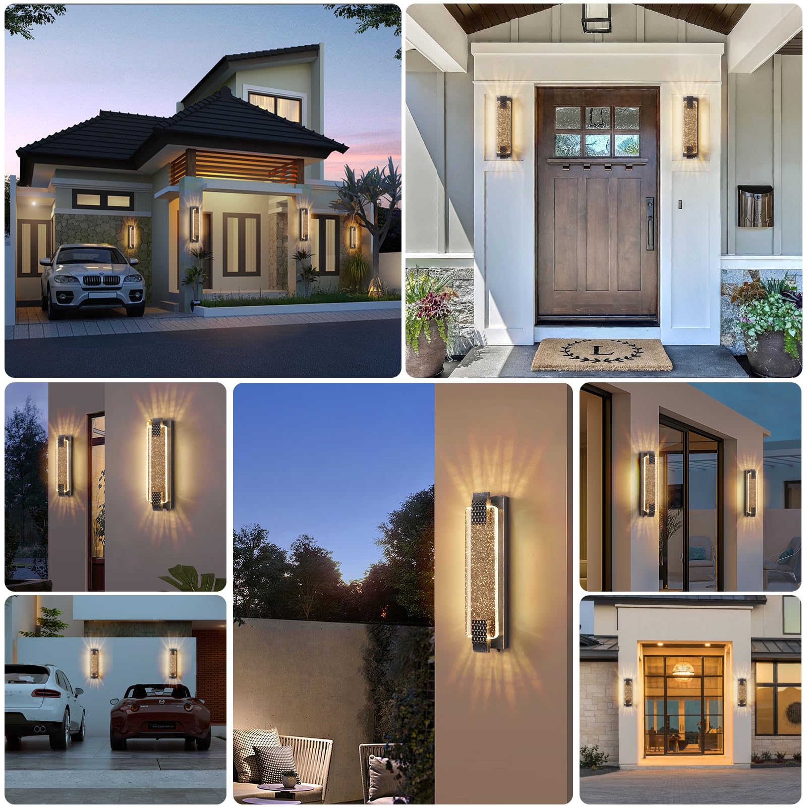 camuucci Outdoor LED Porch Light - 19.7" Bronze Wall Sconce with Crystal Bubble Glass, Modern Waterproof Design for Doorway & Patio