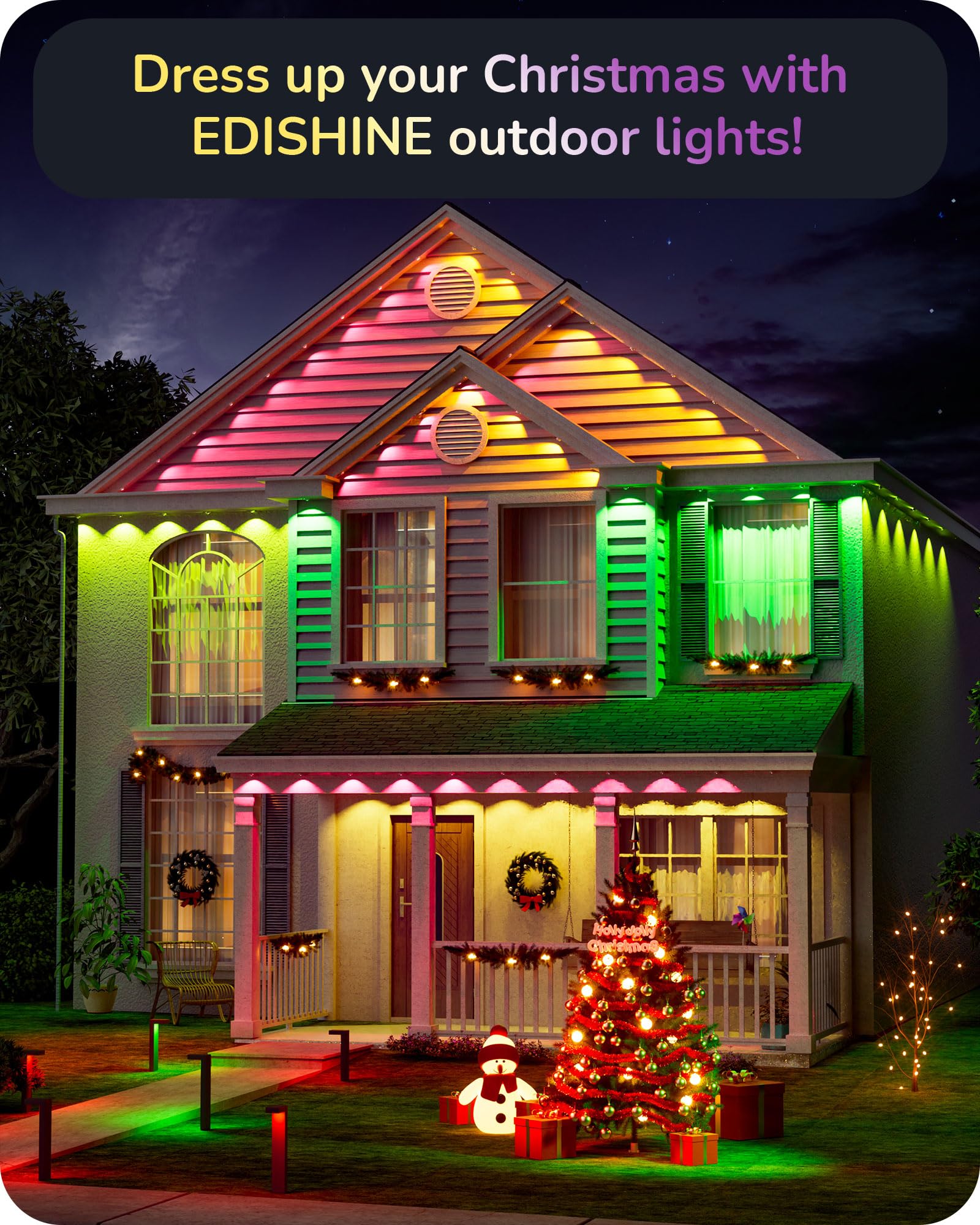 EDISHINE 120ft Outdoor Christmas Lights, 80 LED Smart RGBW Eaves Light, IP67 Waterproof, Works with Alexa, Model OL06, White