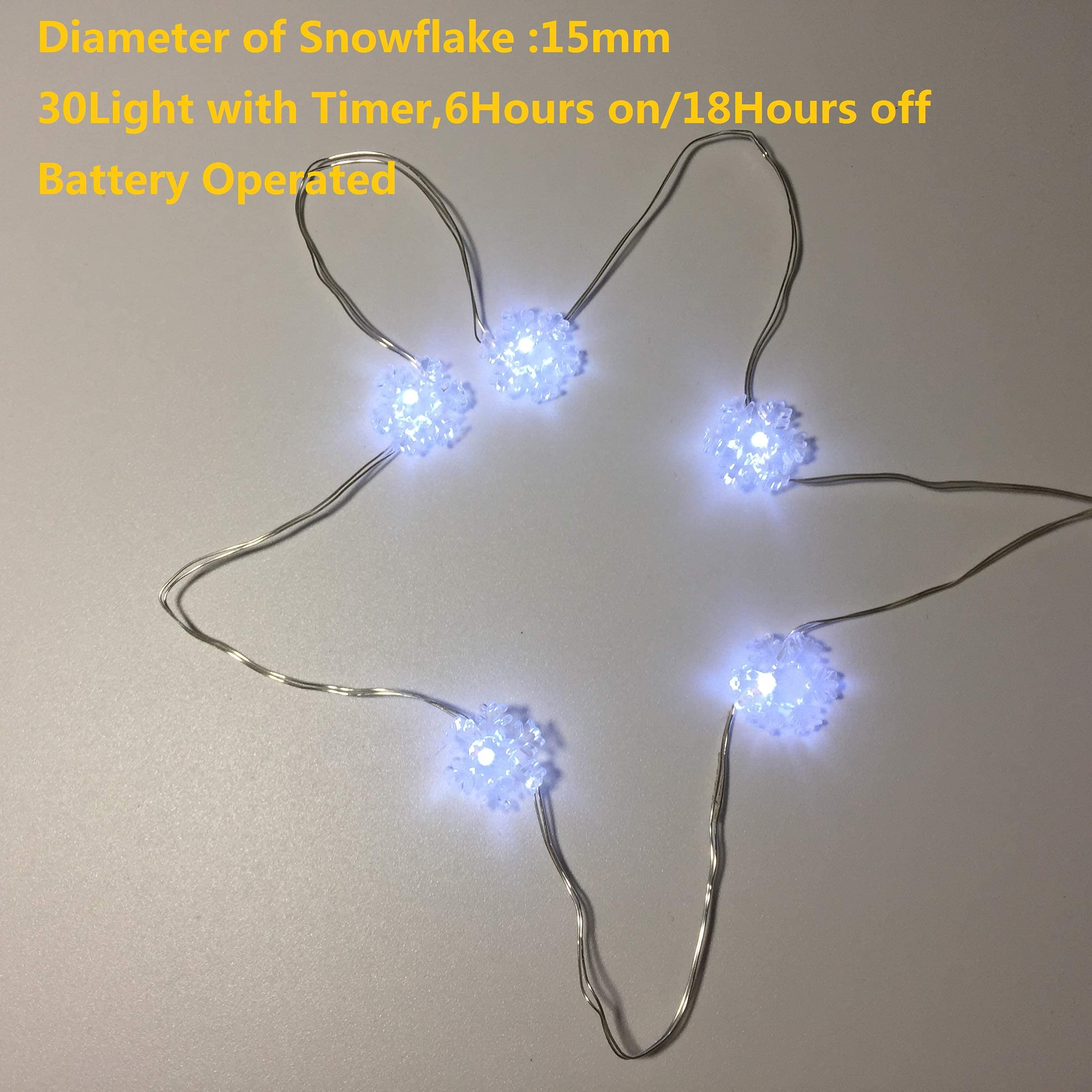 2 Pack Battery Operated Mini Snowflake Led Fairy Lights with Timer 6 Hours on/18 Hours Off for Wedding Party Decoration,30 Count