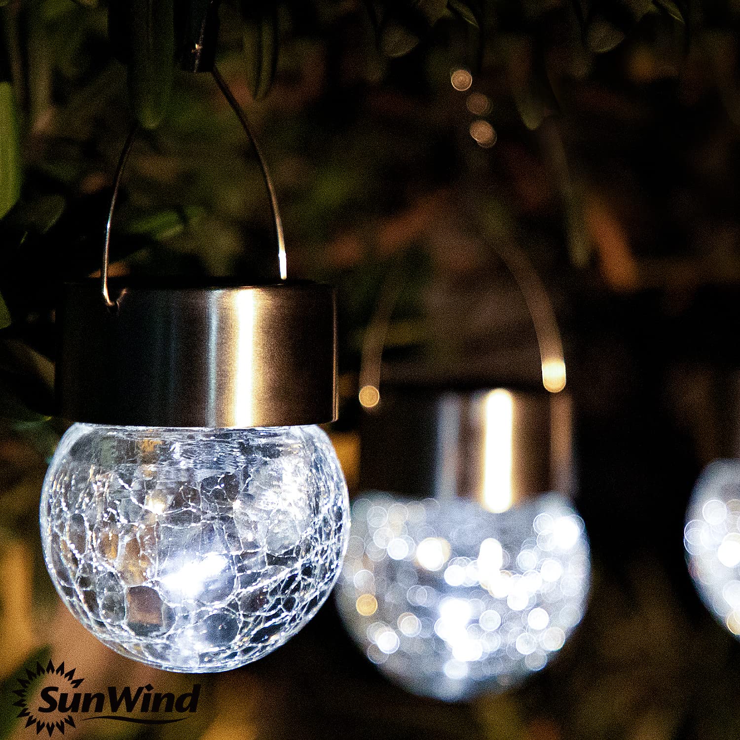 Sunwind Hanging Solar Ball Lights Outdoor - 8 Pack Cracked Glass Decorative Garden Lights Waterproof Solar Lanterns For Yard, Pa