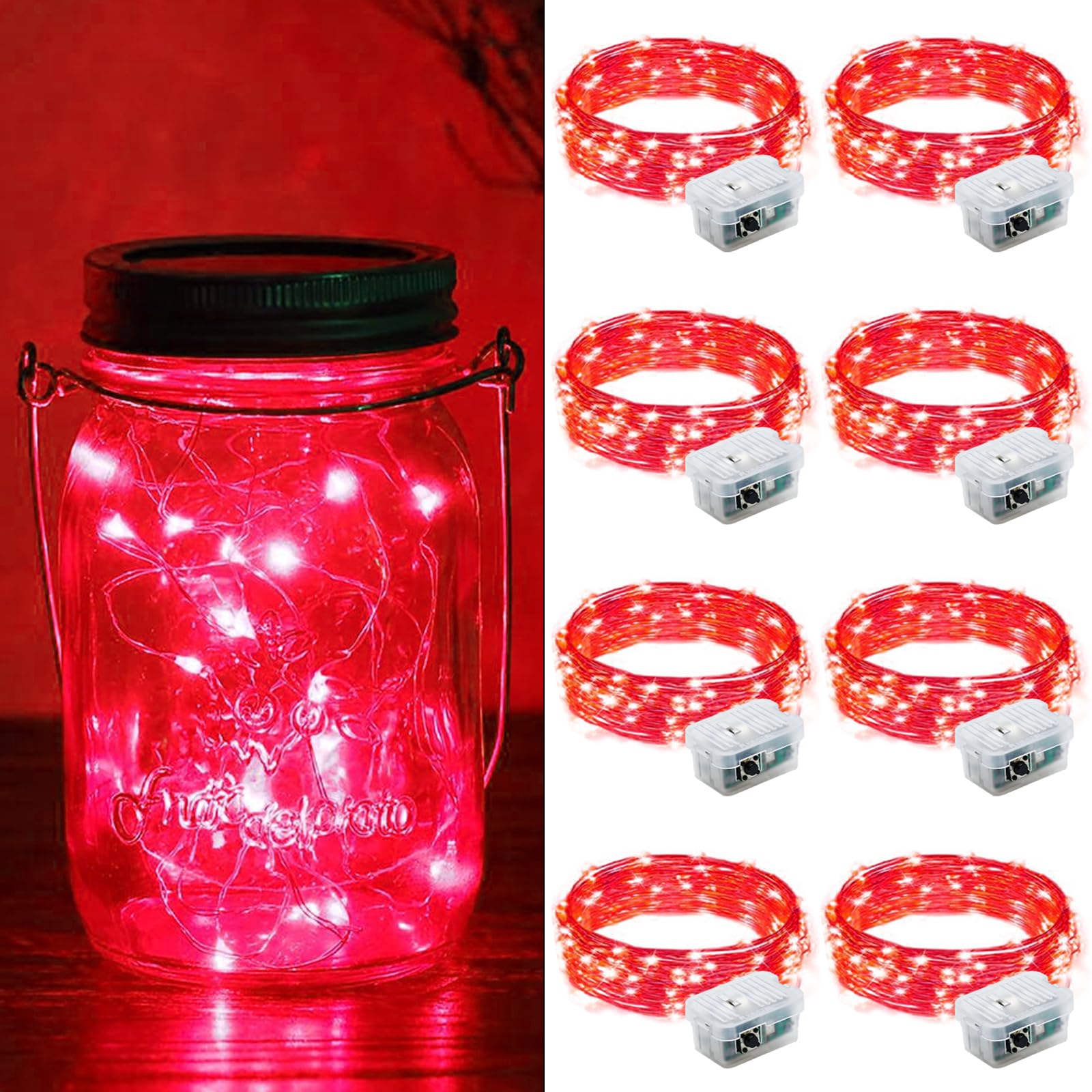 ZGWJ 8 Pack Fairy Lights Battery Operated  7ft 20 Mini LED Fairy String Lights Silver Wire 3 Modes for DIY  Parties  Wedding  Bedroom  Halloween Christmas Decoration Red