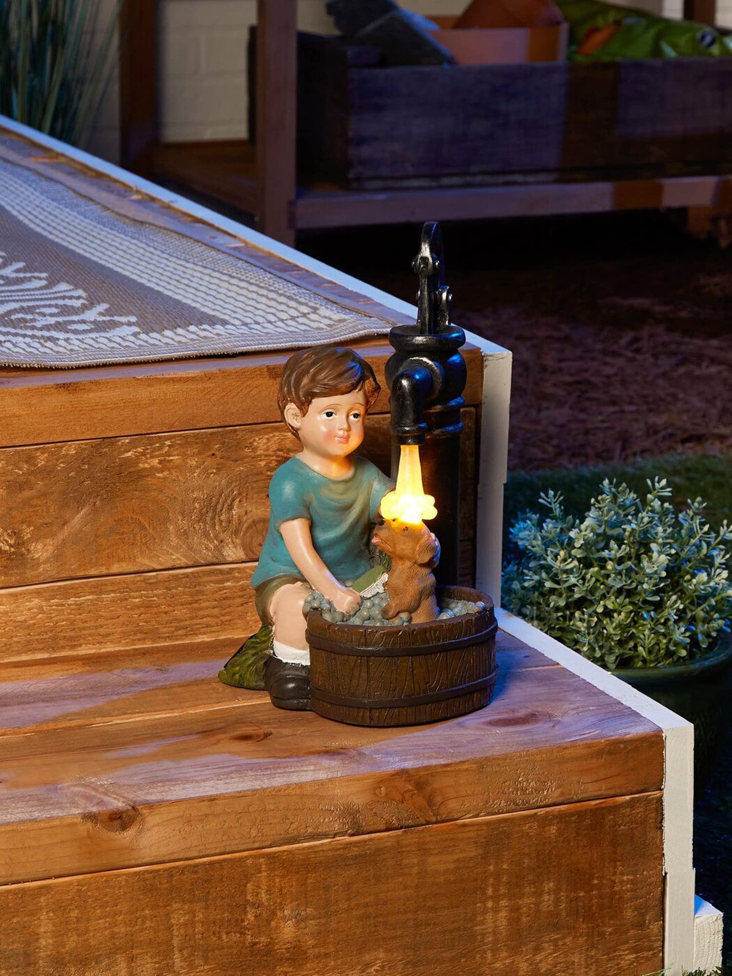 Boy and Dog Wash Solar Garden Light