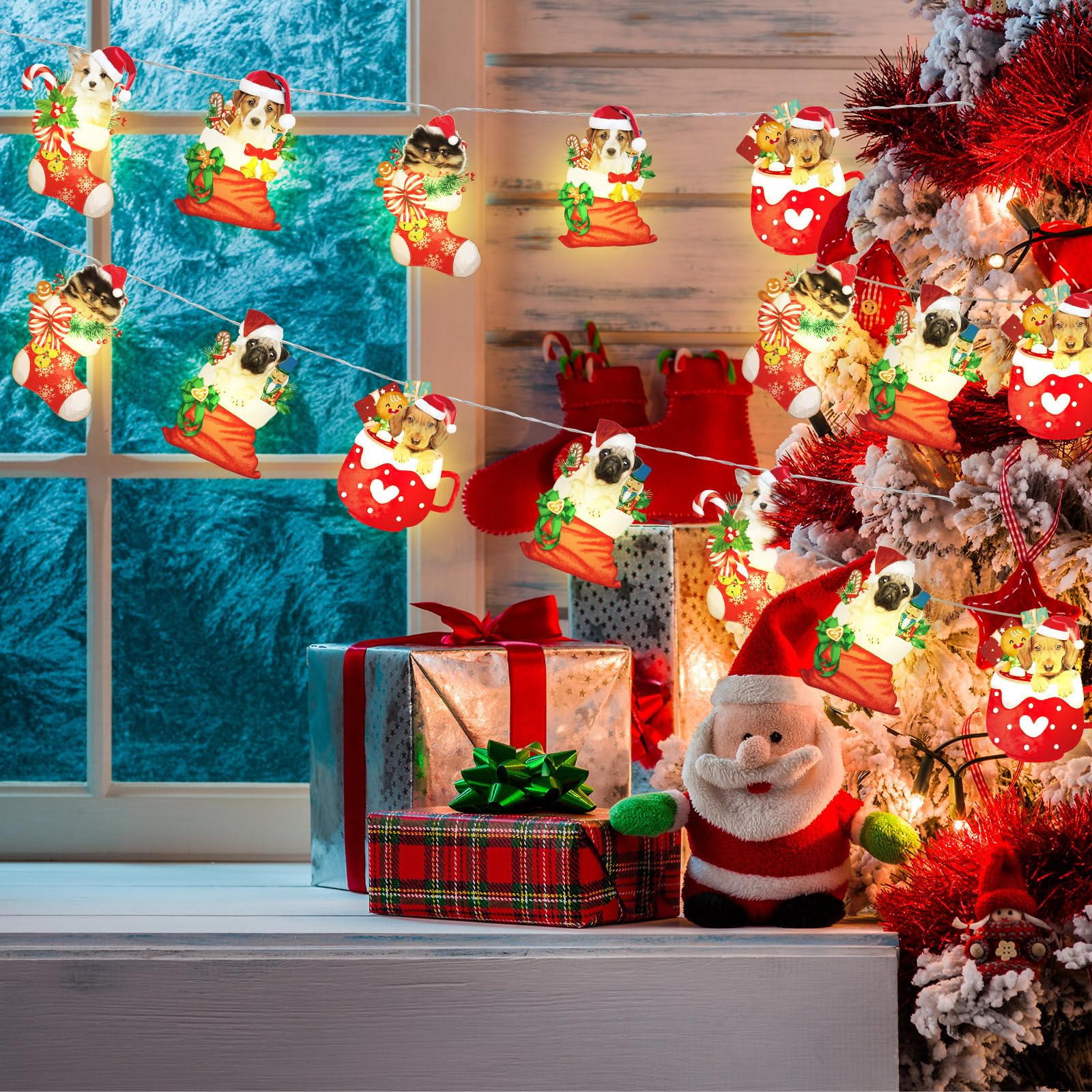 Ganeen Christmas String Lights 20 Led 10 Ft Cute Hanging String Lights For Christmas Tree Battery Operated Indoor Holiday Lights For Xmas Party Decorations Outdoor Mantel Fireplace(Cute Dog)