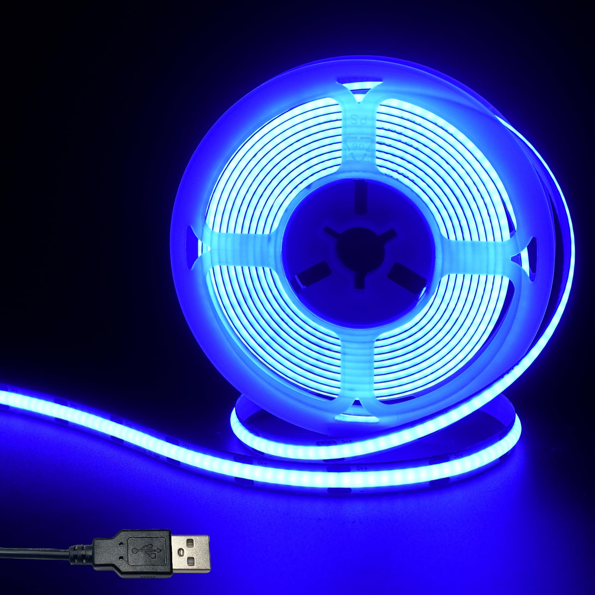 Clearhill 5V 8mm Width USB COB LED Band Lights Blue 320LEDs/M 8W/M CRI90 6.56FT/2M Electroplated Double-Sided Panel Light Band Waterproof IP20 Flexible Band for Indoor Decoration