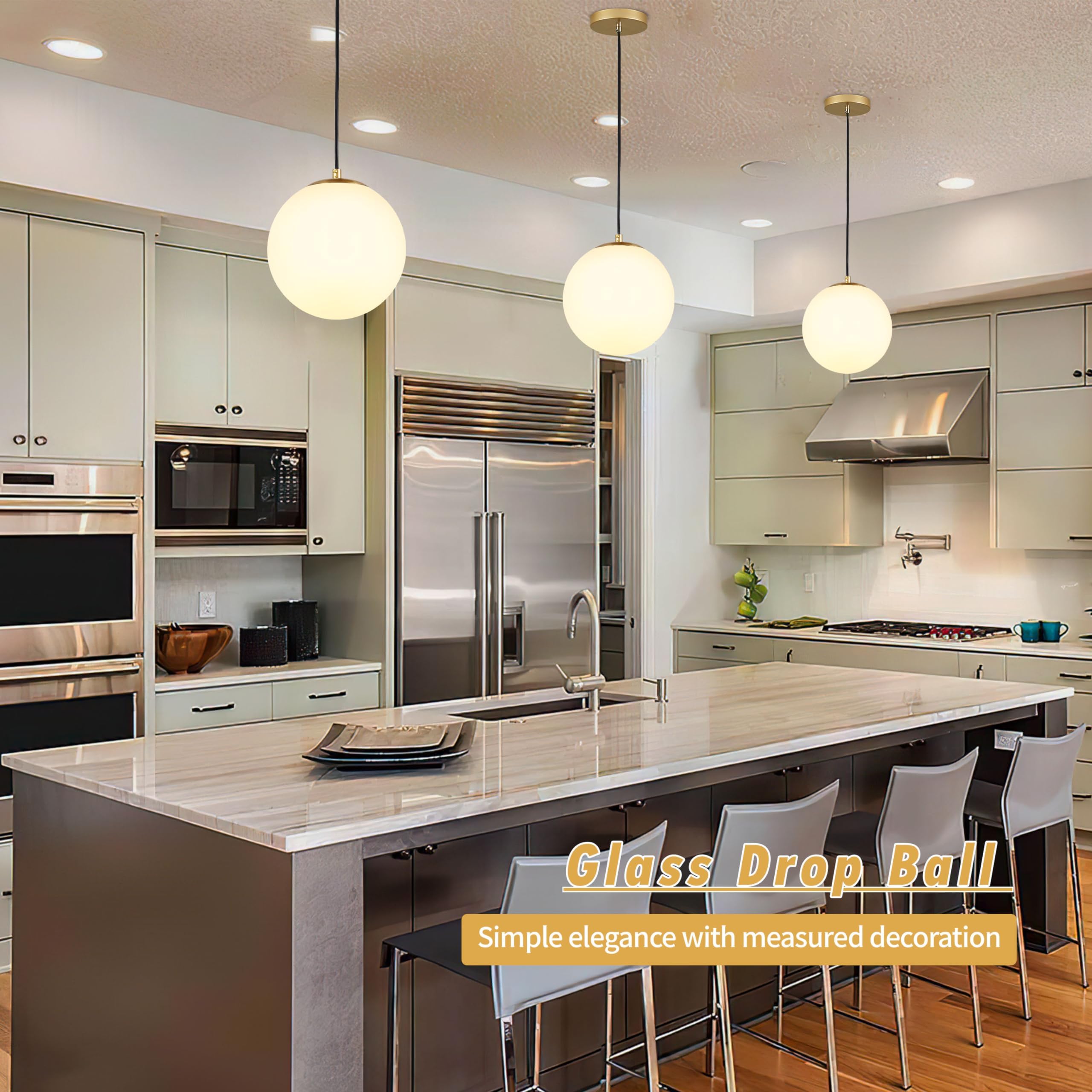 Koko&Yukina 10&quot; Gold Globe Pendant Light, Mid Century Modern Glass Shade For Dining Room/Bedroom