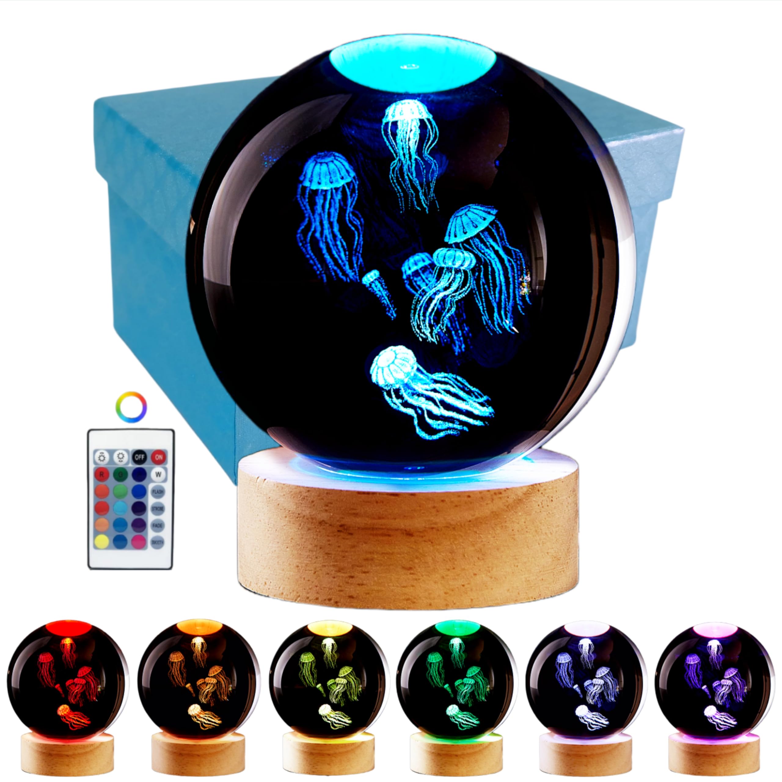 3D Jellyfish Crystal Ball Lamp,Lifelike LED Jellyfish Night Light,16 Colors Changing Light,Dimmable Remote Control,Desk lamp (Je