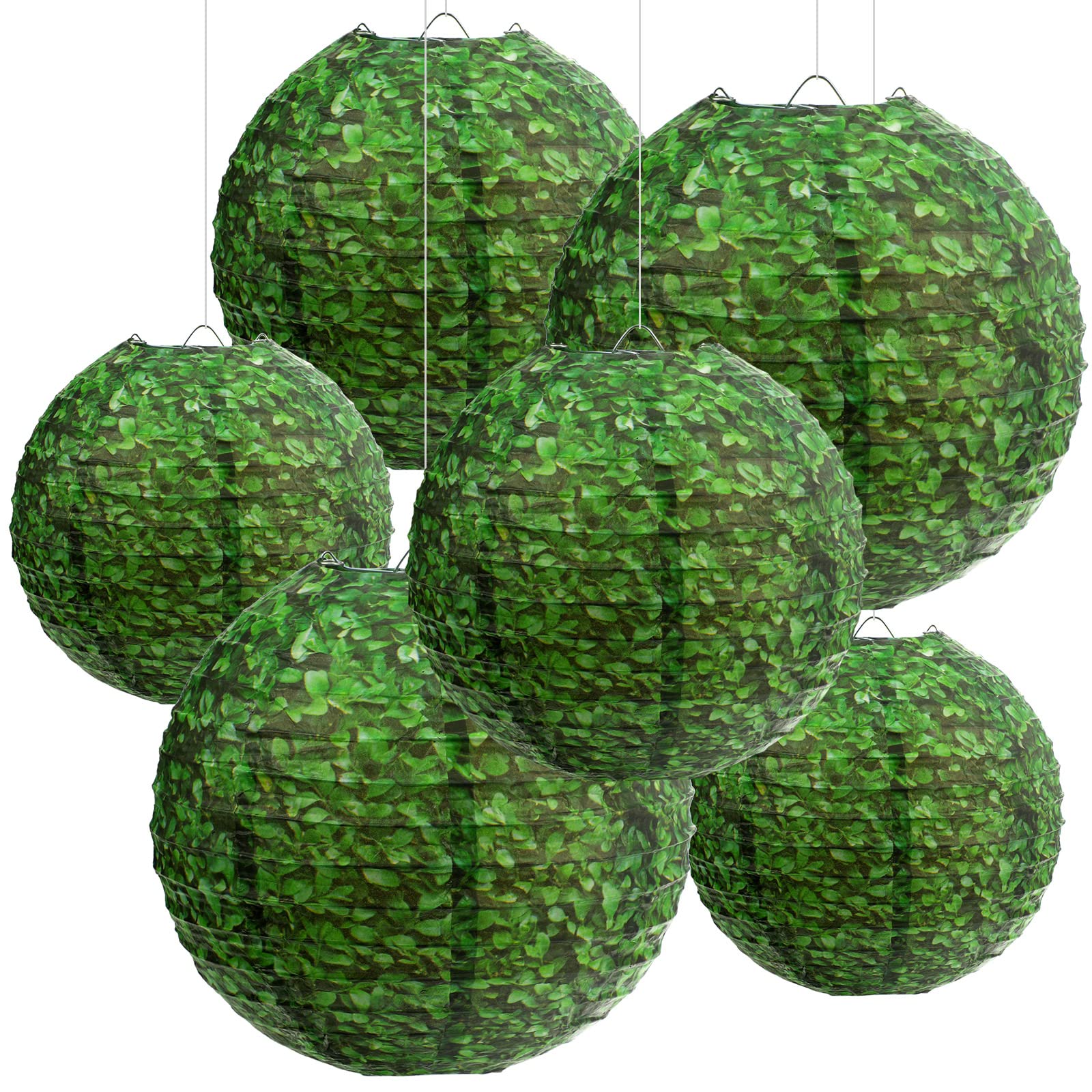 ROCEEI 6 Pcs Boxwood Hanging Paper Lanterns Back to School Hanging Decorations First Day of School Round Green Paper Lanterns fo
