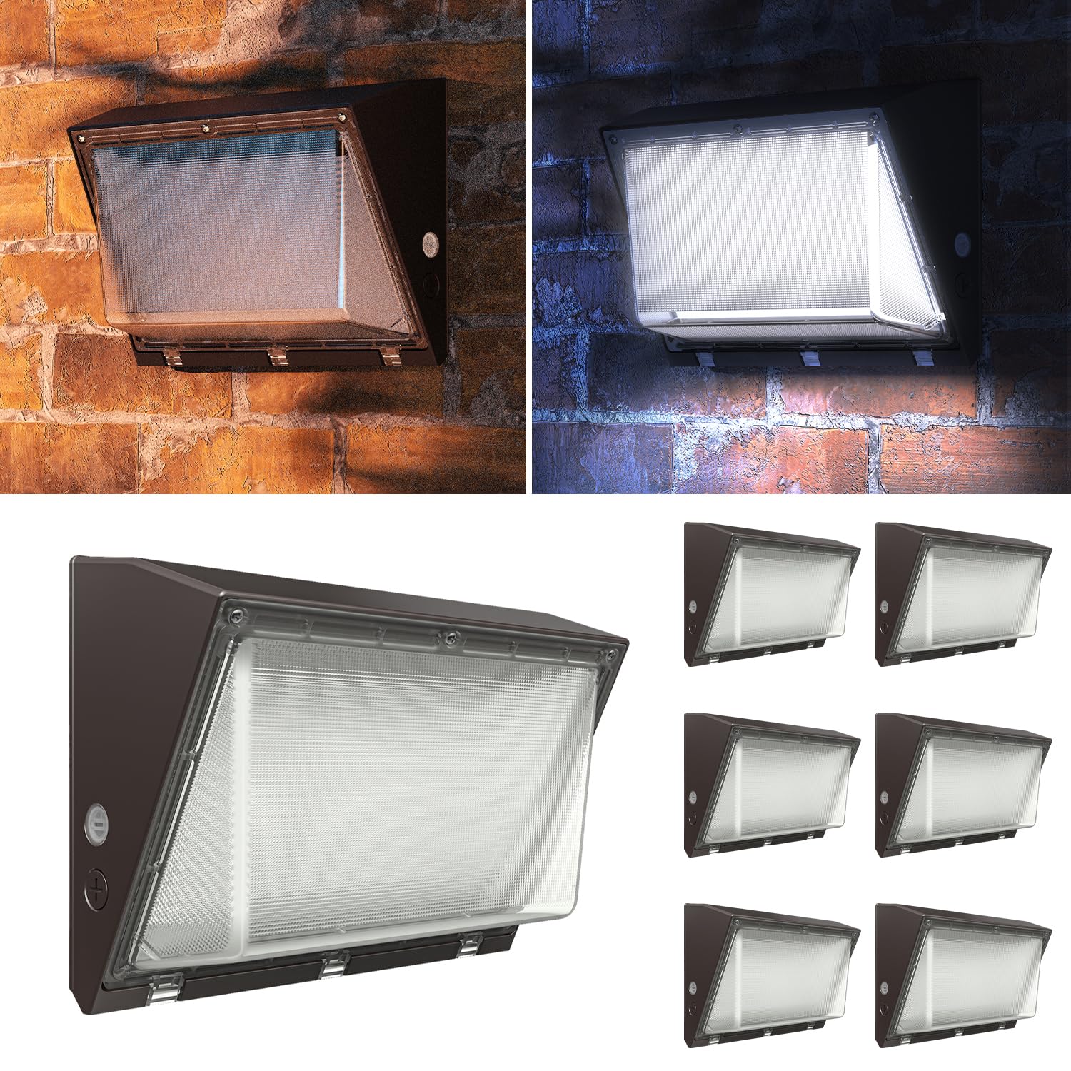 Sunco 6 Pack 120W LED Wall Pack Outdoor Dusk to Dawn Photocell Sensor Industrial Dimmable Waterproof Commercial Grade Security W
