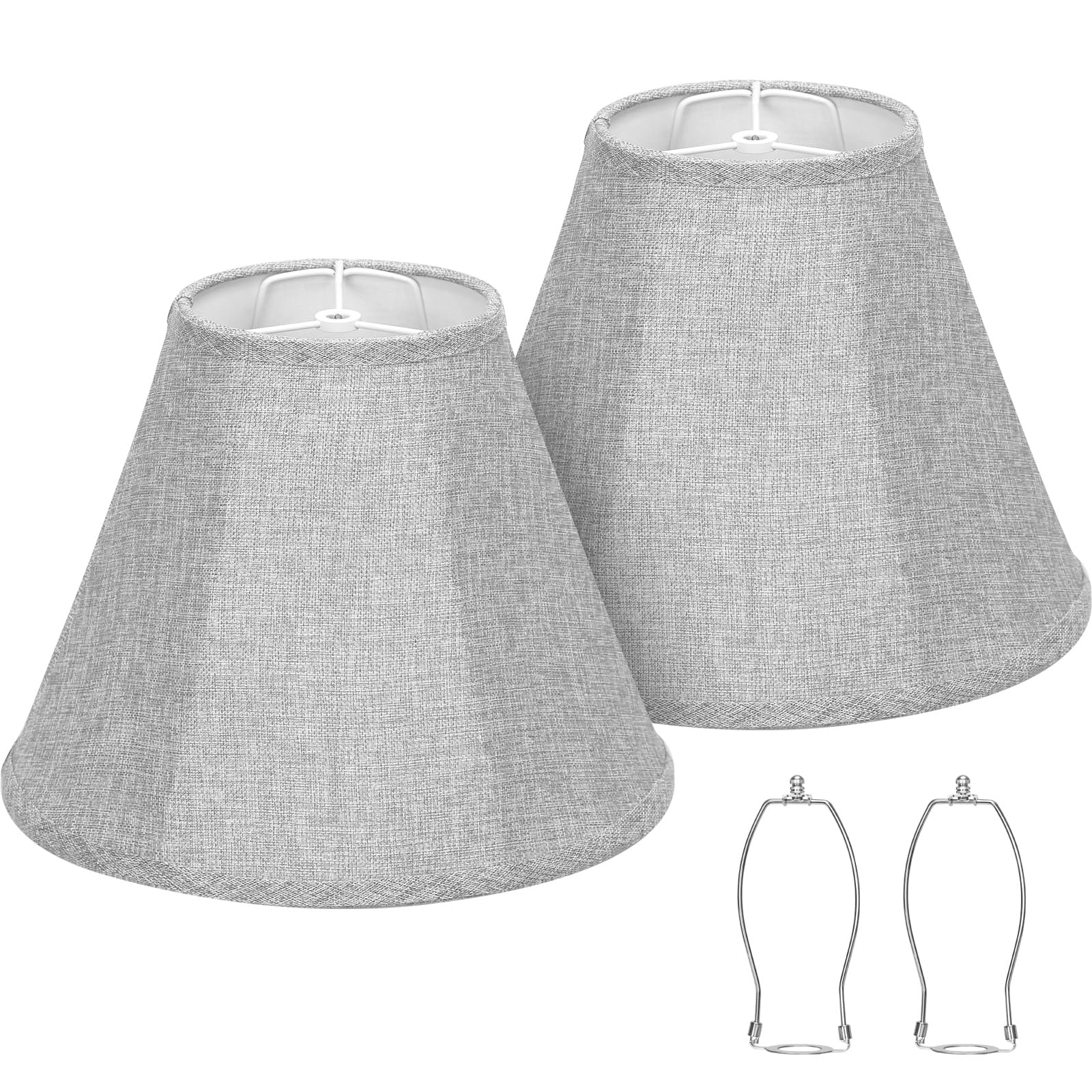 Bell Lamp Shades Set of 2, Gray Fabric Lampshades 6''Top x 13''Bottom x 10''High Medium Shade Replacement, Natural Linen Hand Cr