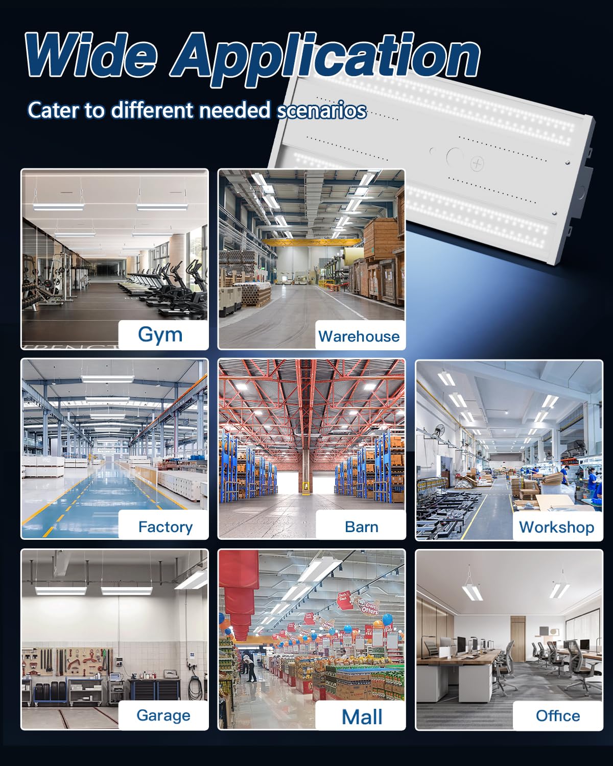 G GJIA LED Linear High Bay Light 4-Pack, 300W, 45000LM, Dimmable, 5000K Daylight, Aluminum, White, UL Listed
