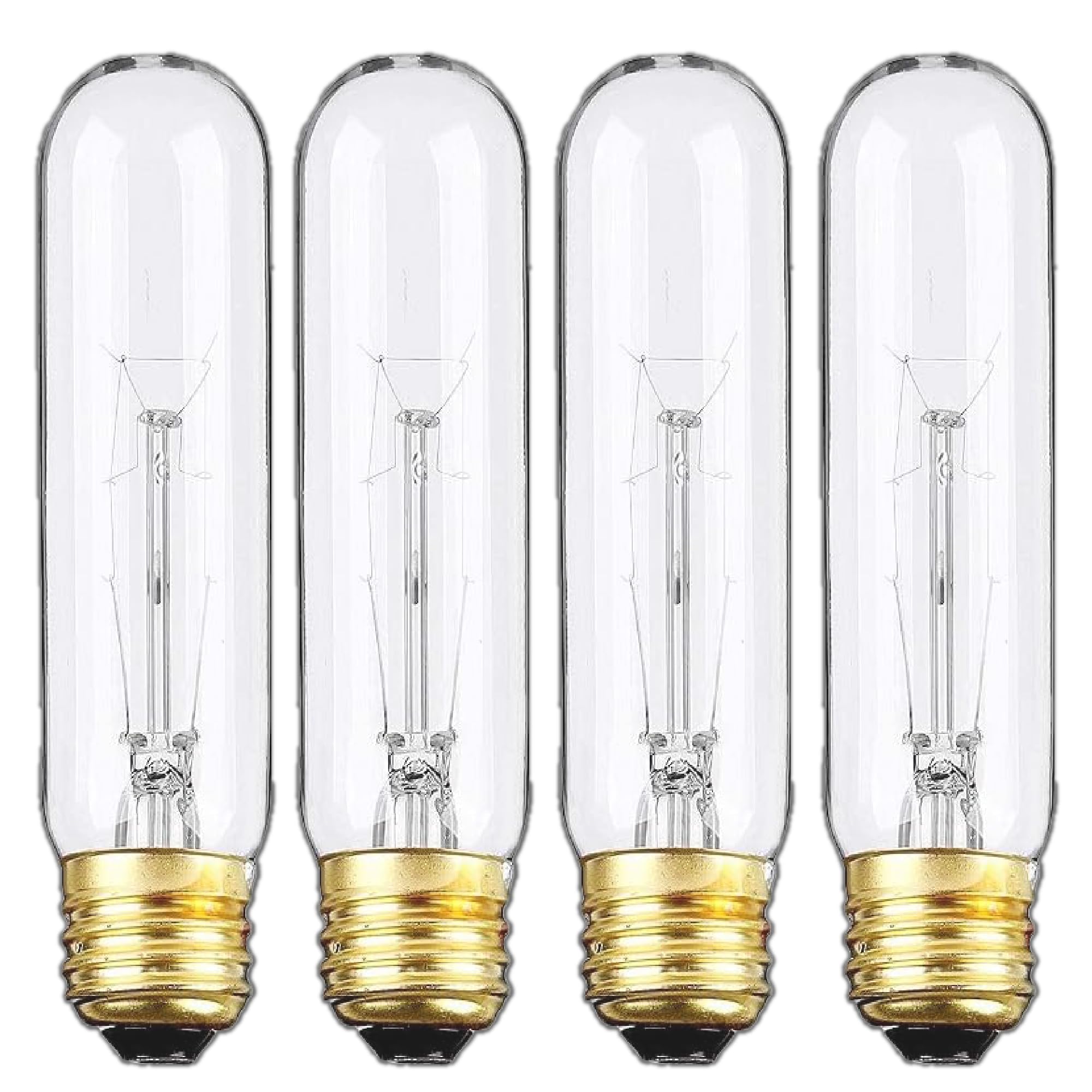 Weyolin 4 Pack T10 Tubular Light Bulbs, 25W Bulb, Clear Incandescent, E26 Medium Base, Warm White, Dimmable Vintage Tubular Styl
